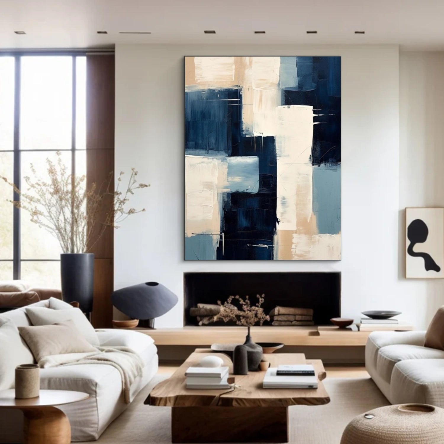 Blue & Beige Abstract Wall Art #AB 578