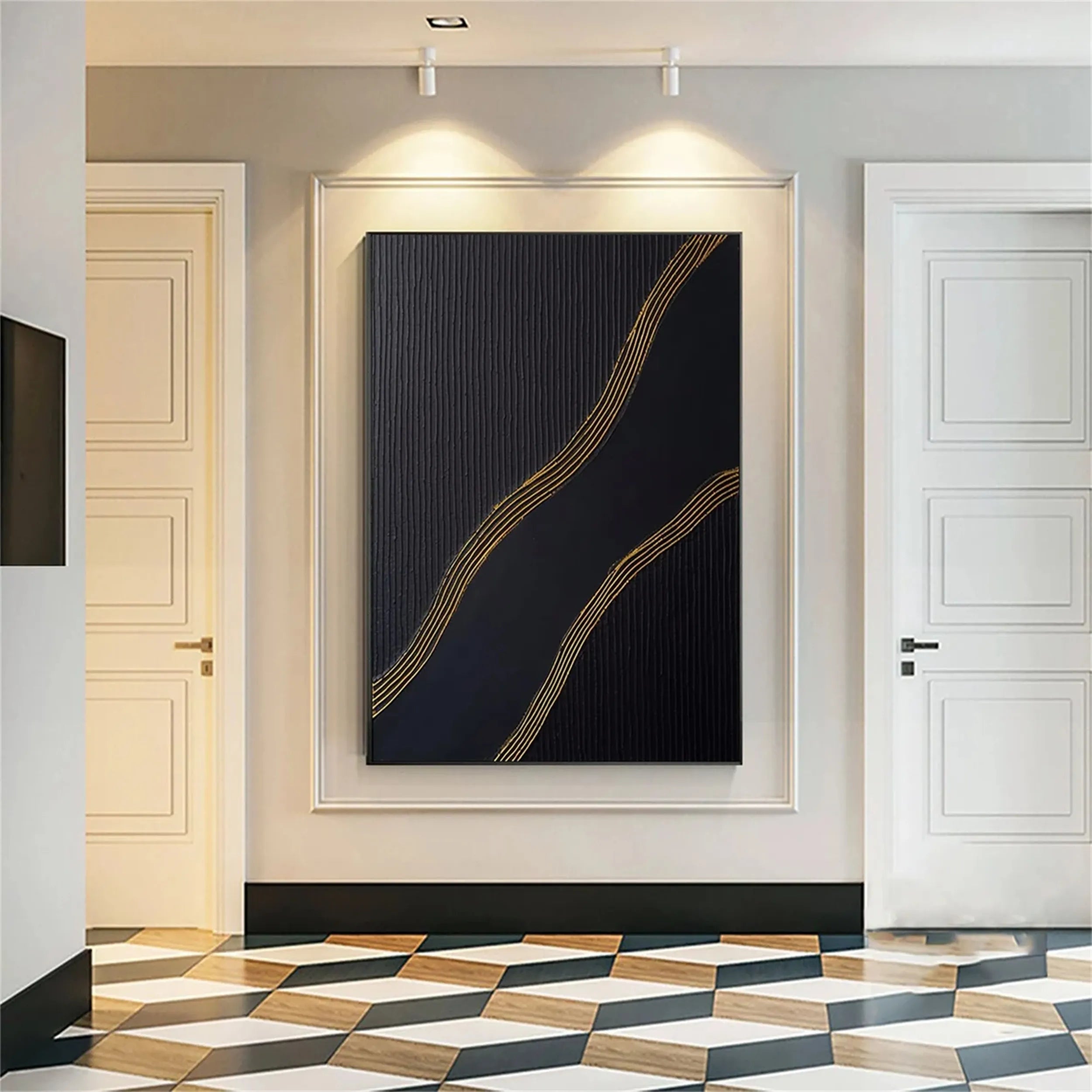 Black Gold Minimalist Textured Painting #MZ084