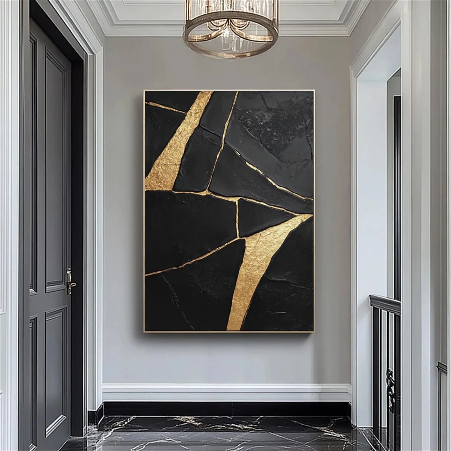Black Gold Minimalist Textured Painting Canvas #MZ123