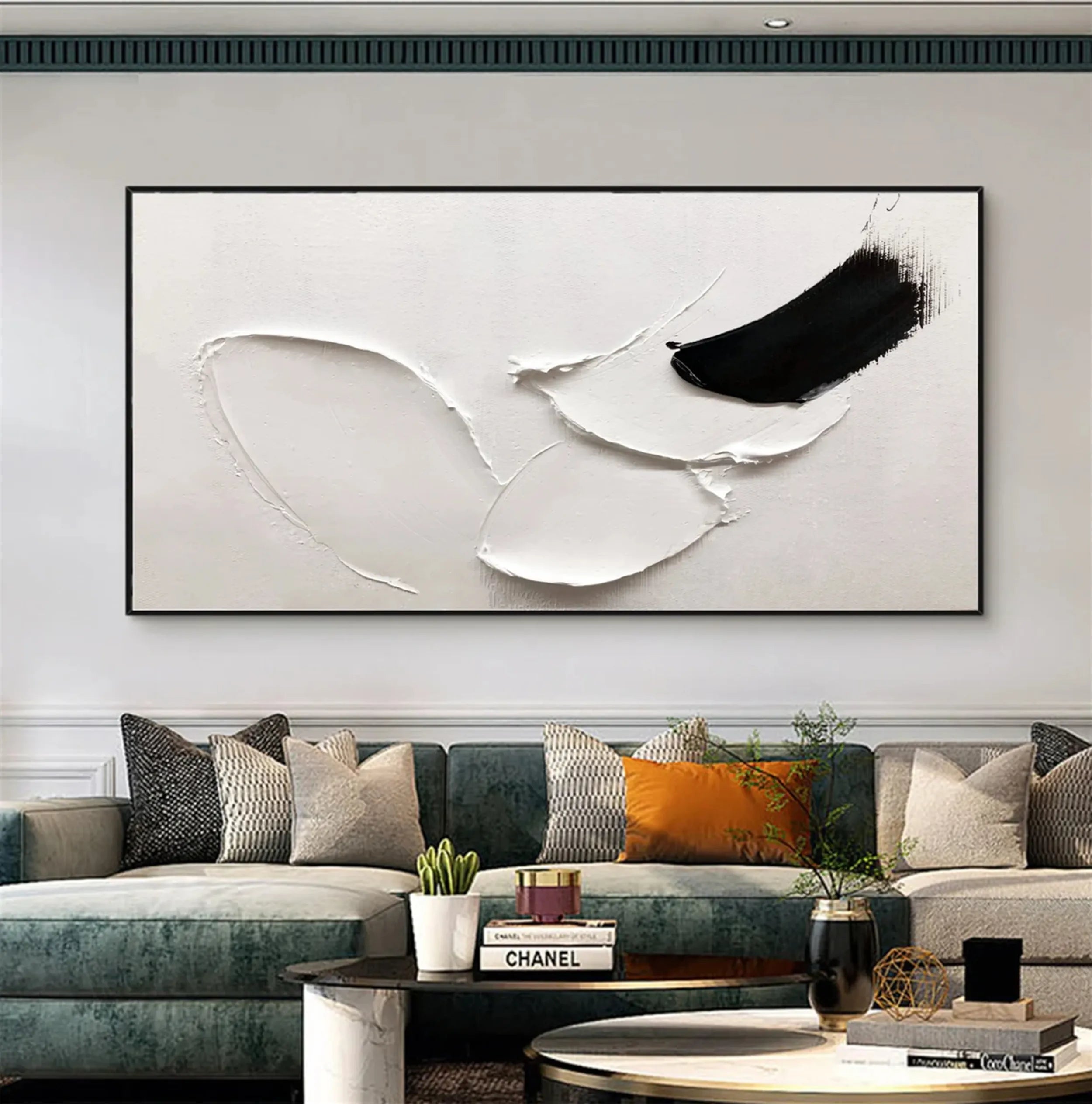 White & Black Minimalist Textured Painting Canvas #MM209