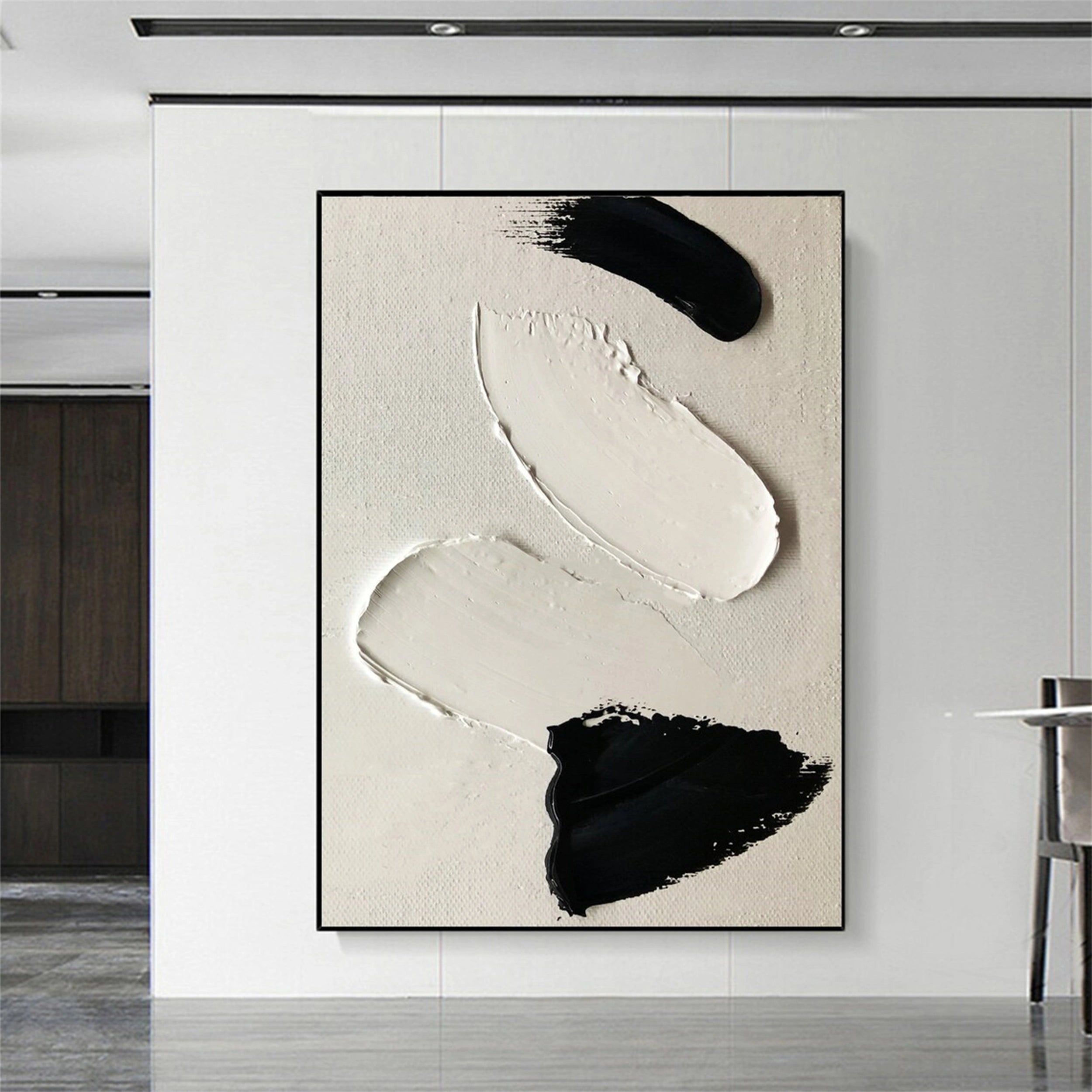 White & Black Minimalist Textured Painting Canvas #MM138
