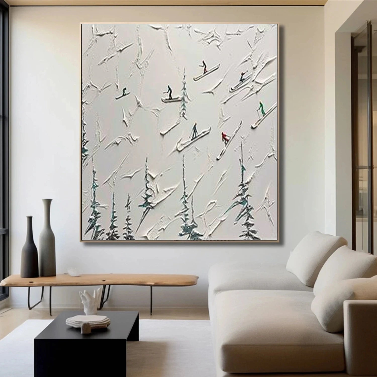 Skiing Sport Art Textured Painting Canvas # SA068