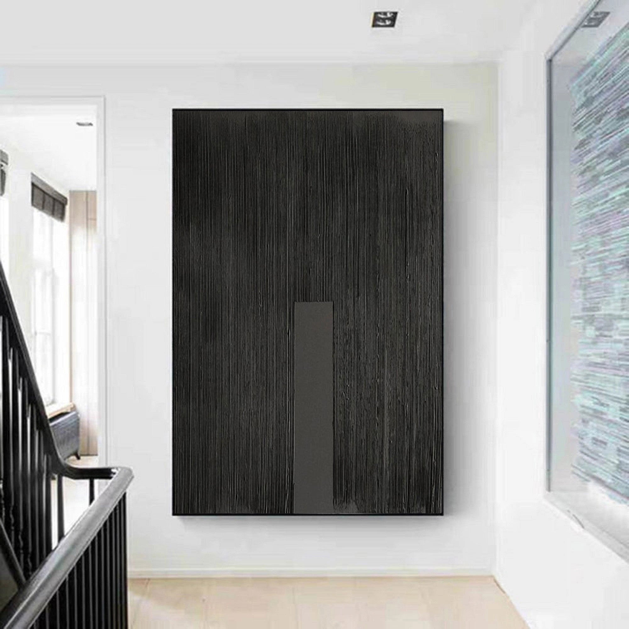 Black Minimalist Textured Painting Canvas #MZ025