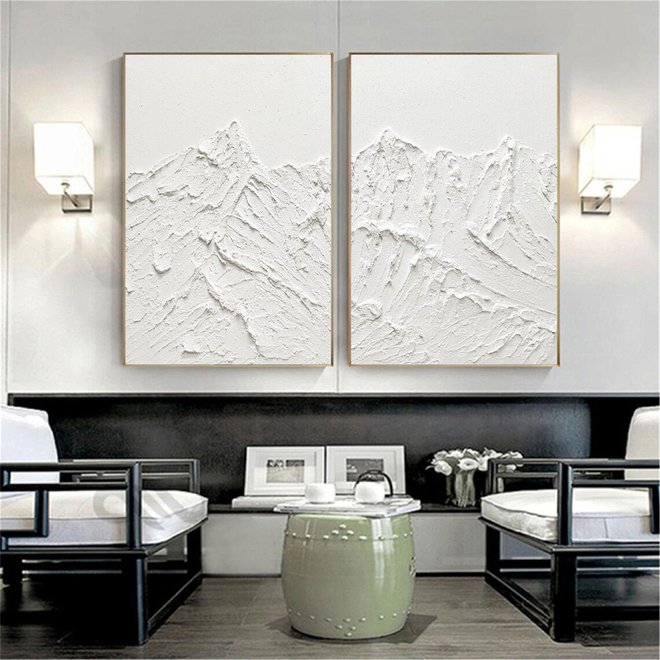 White Minimalist Textured Paintings Canvas Set of 2 #MM149