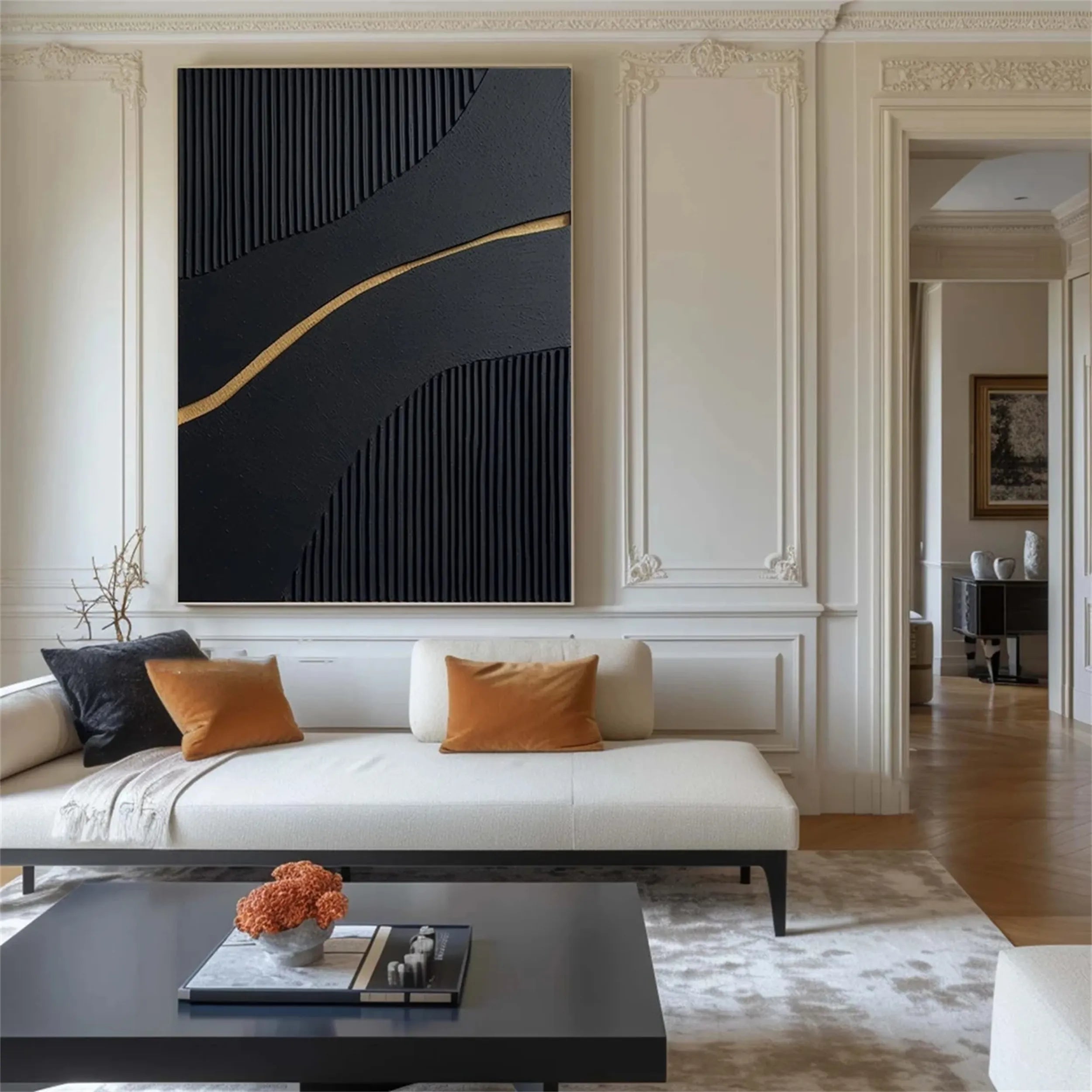 Black Gold Minimalist Textured Painting #MZ085