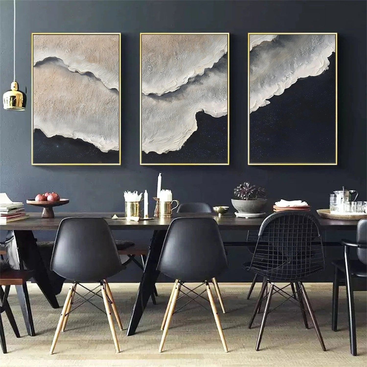 Ocean And Sky Abstract Texture Canvas Art Set Of 3 #OS387
