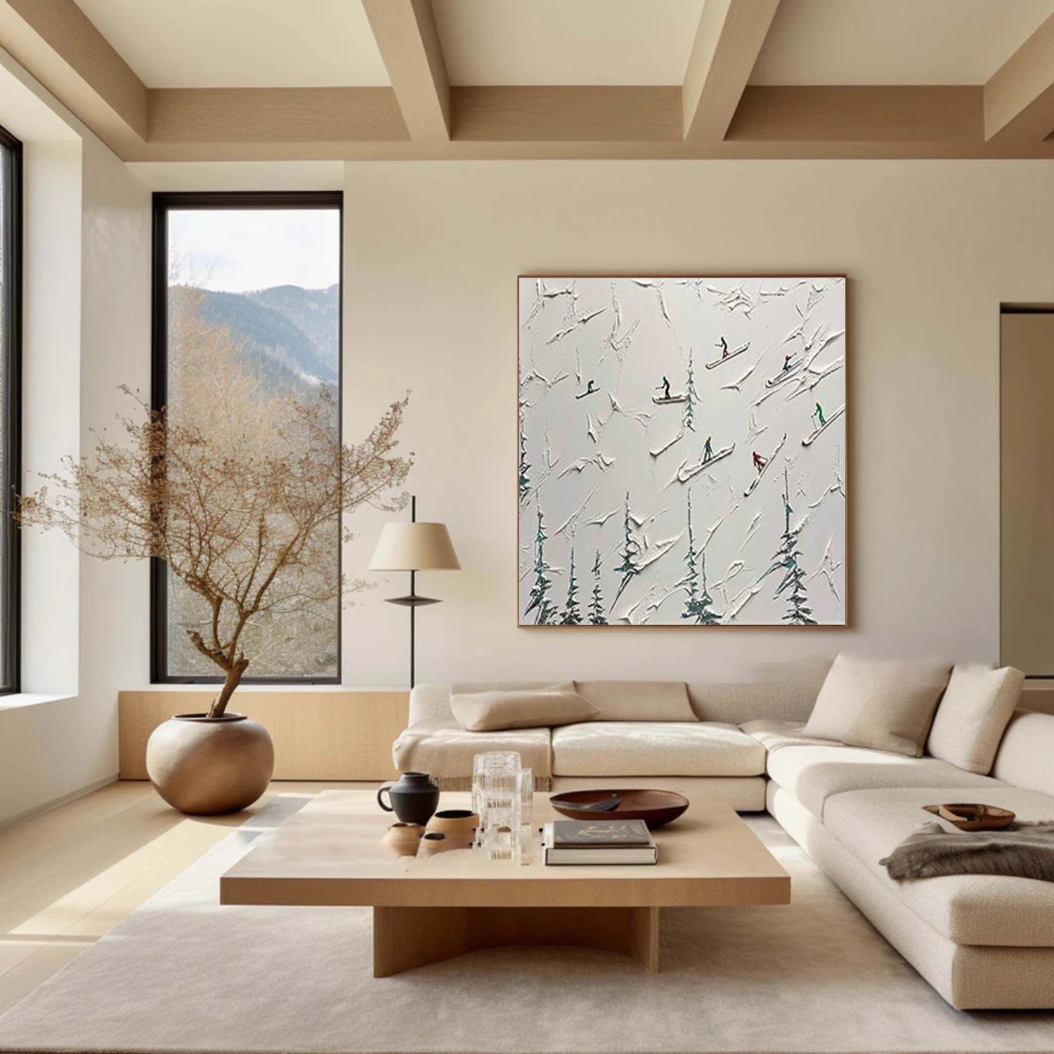 Skiing Sport Art Textured Painting Canvas # SA068