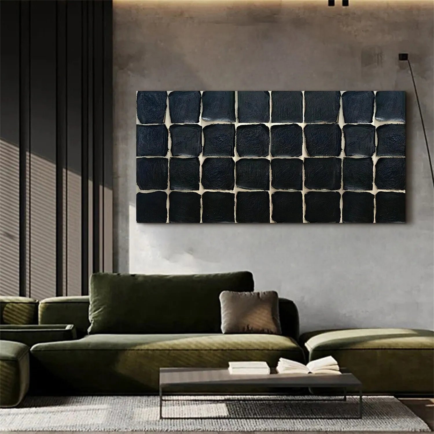 Black Plaster Art Minimalist Textured Painting #MZ109
