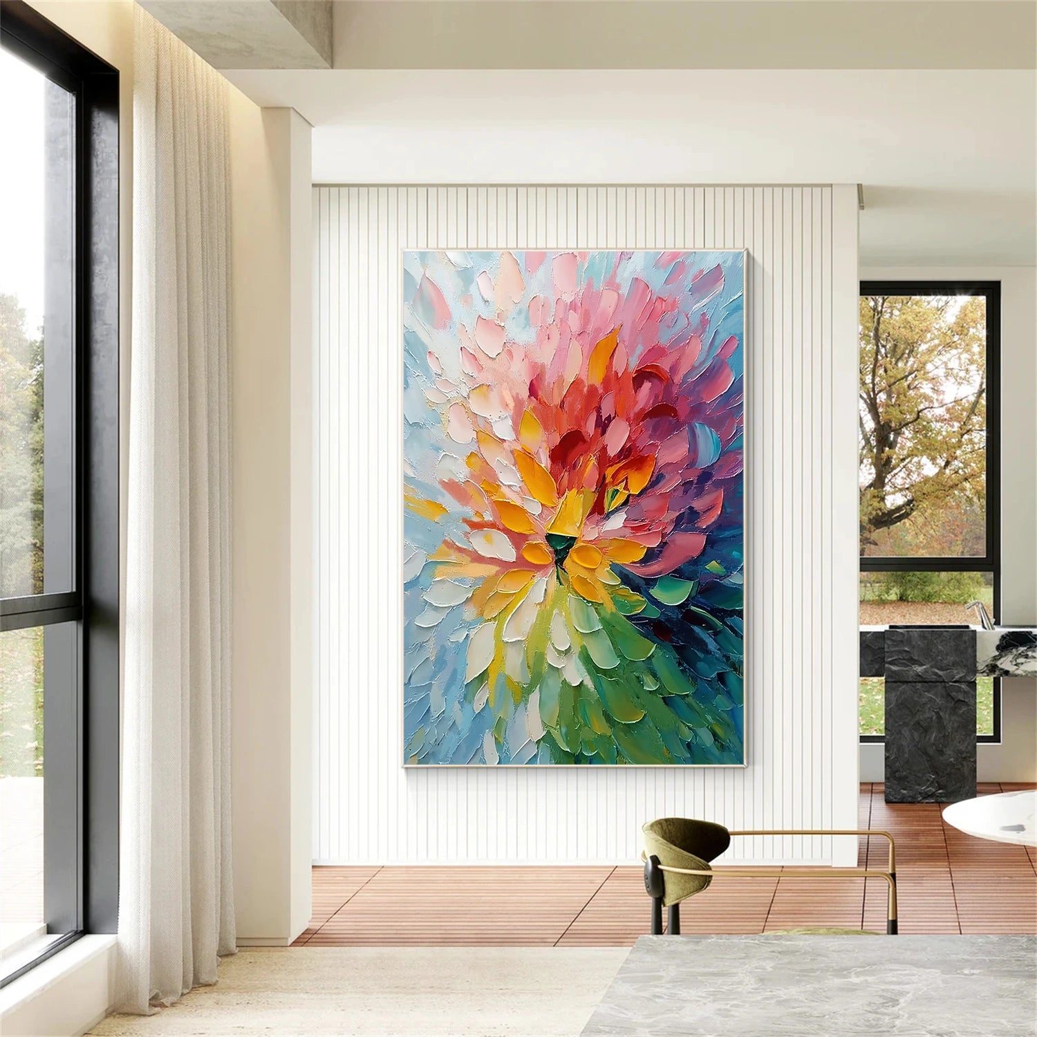 Colorful Flower & Tree Abstract Texture Canvas Art #FT 281