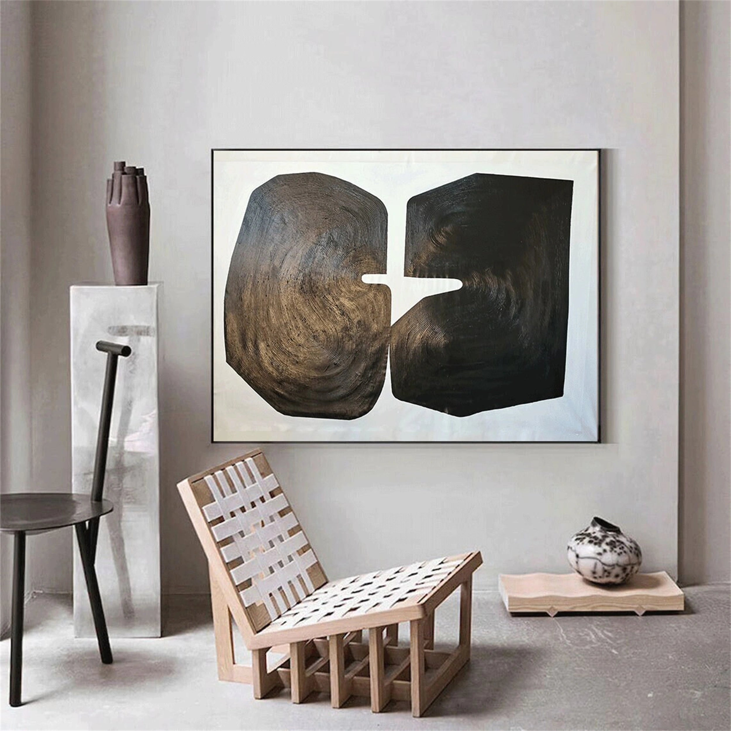 Black White Textured Minimalist Wall Art #MZ077