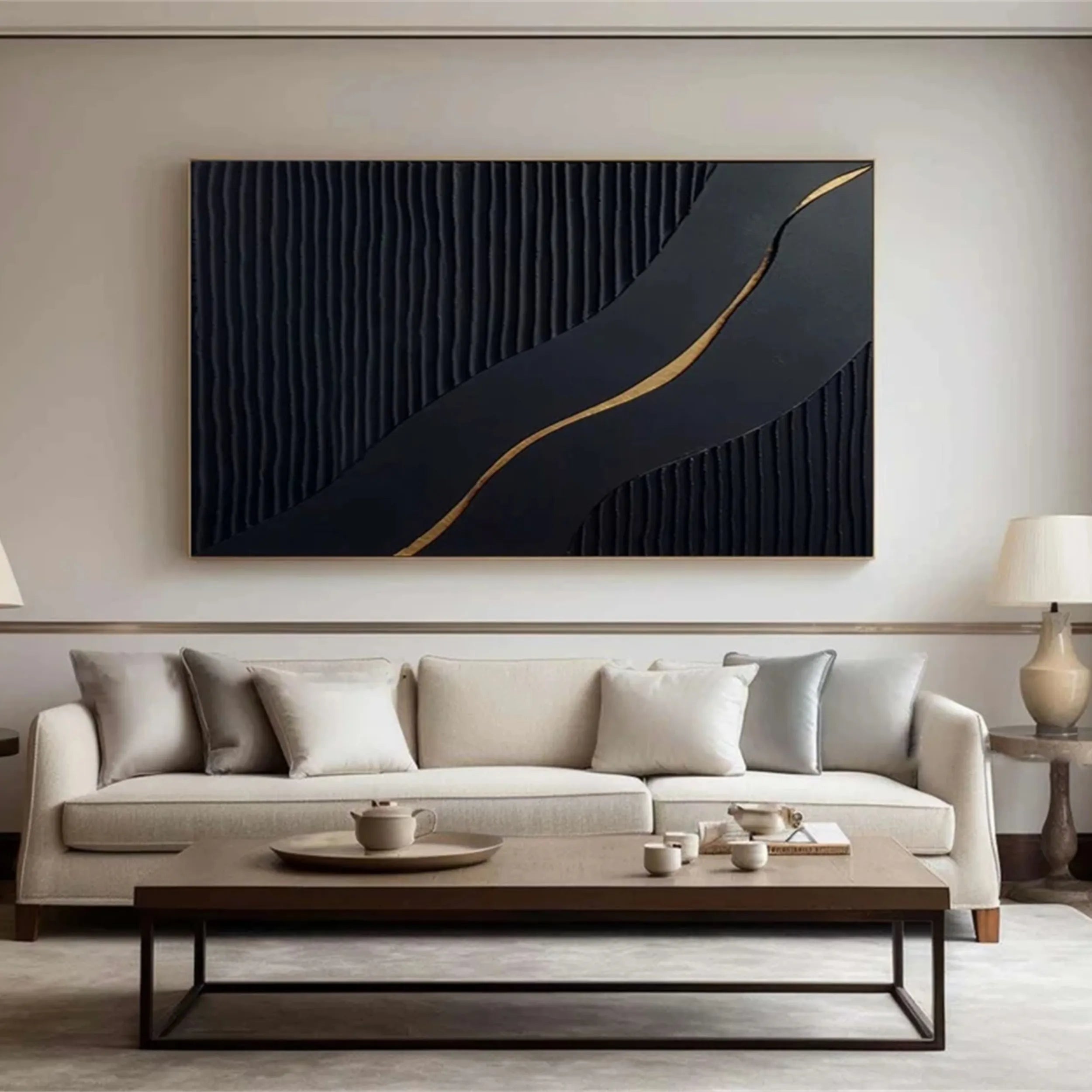 Black Gold Minimalist Textured Painting #MZ082