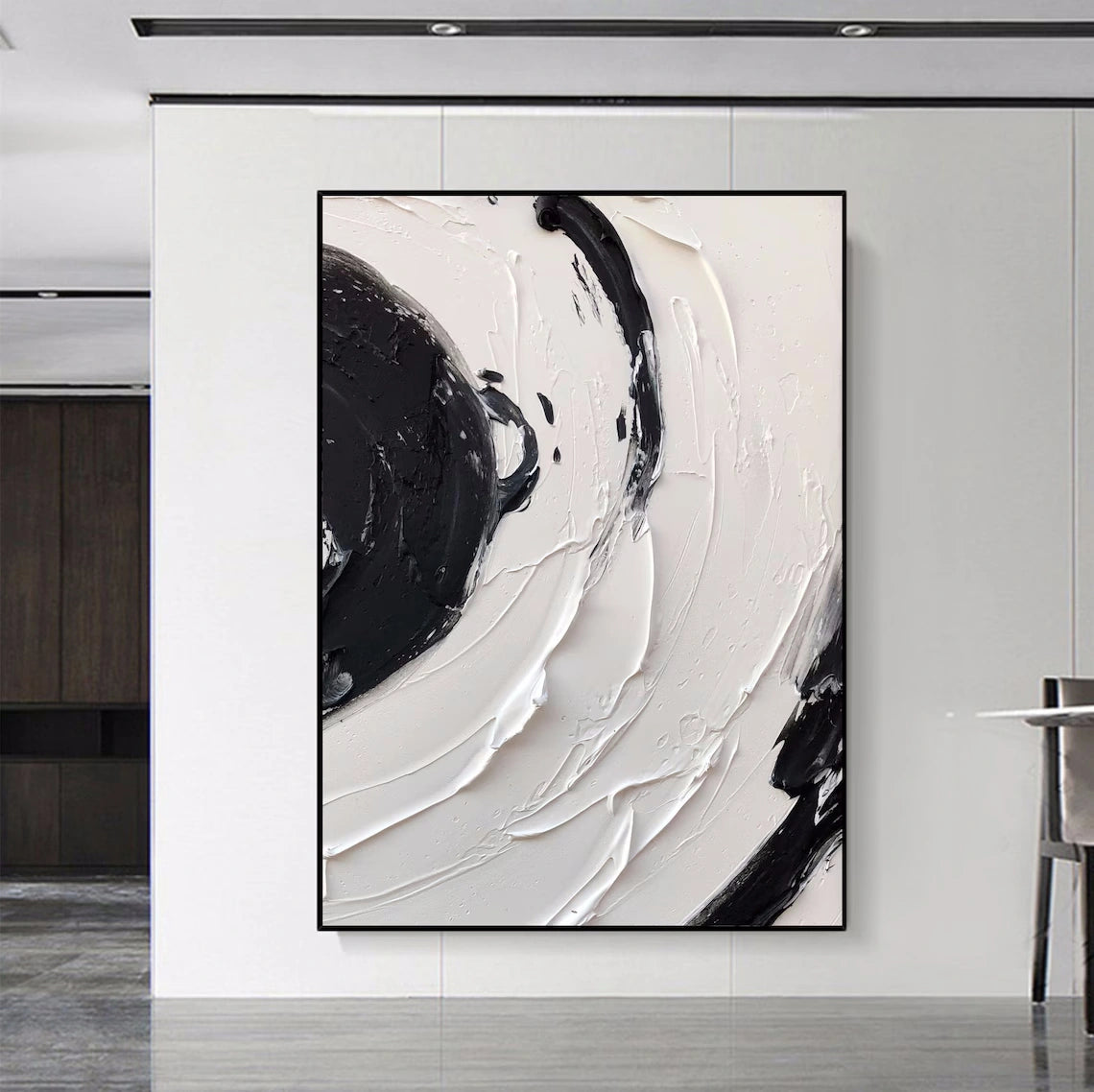 White & Black Minimalist Textured Painting Canvas #MM139