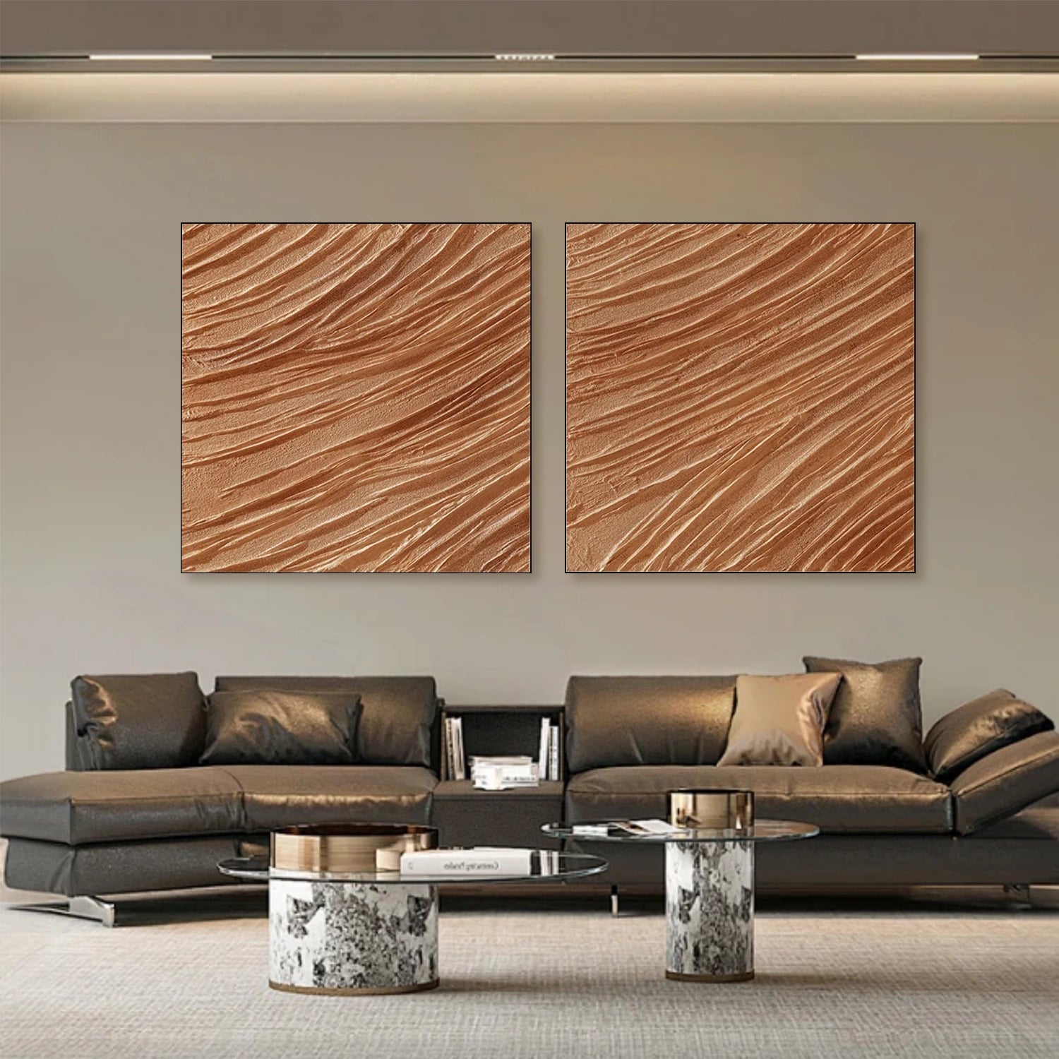 Brown Wabi Sabi Texture Square Set of 2 Wall Art #WS323
