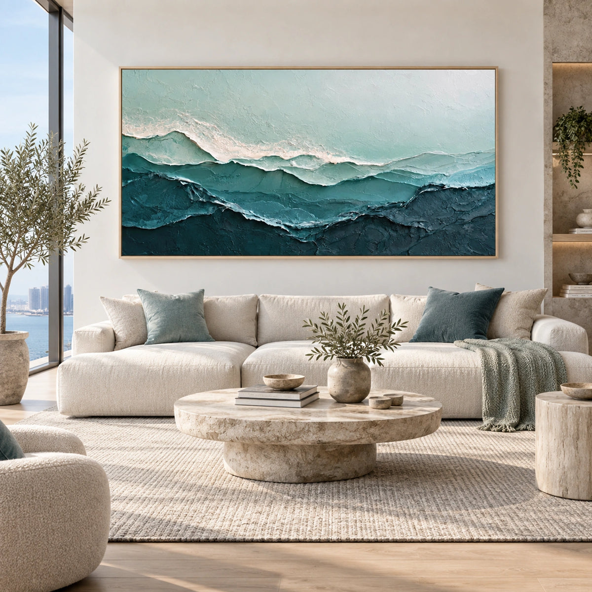 Ocean And Sky Abstract Canvas Art #OS475