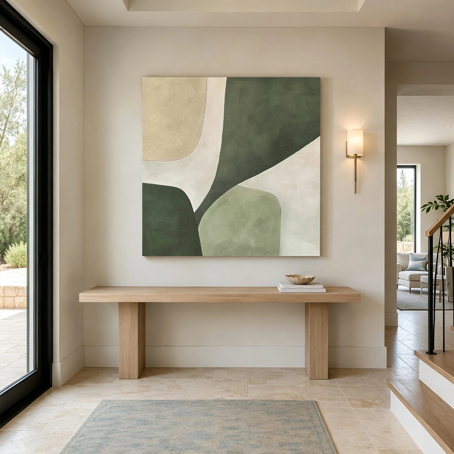 Beige & Green Abstract Wall Art #BG145