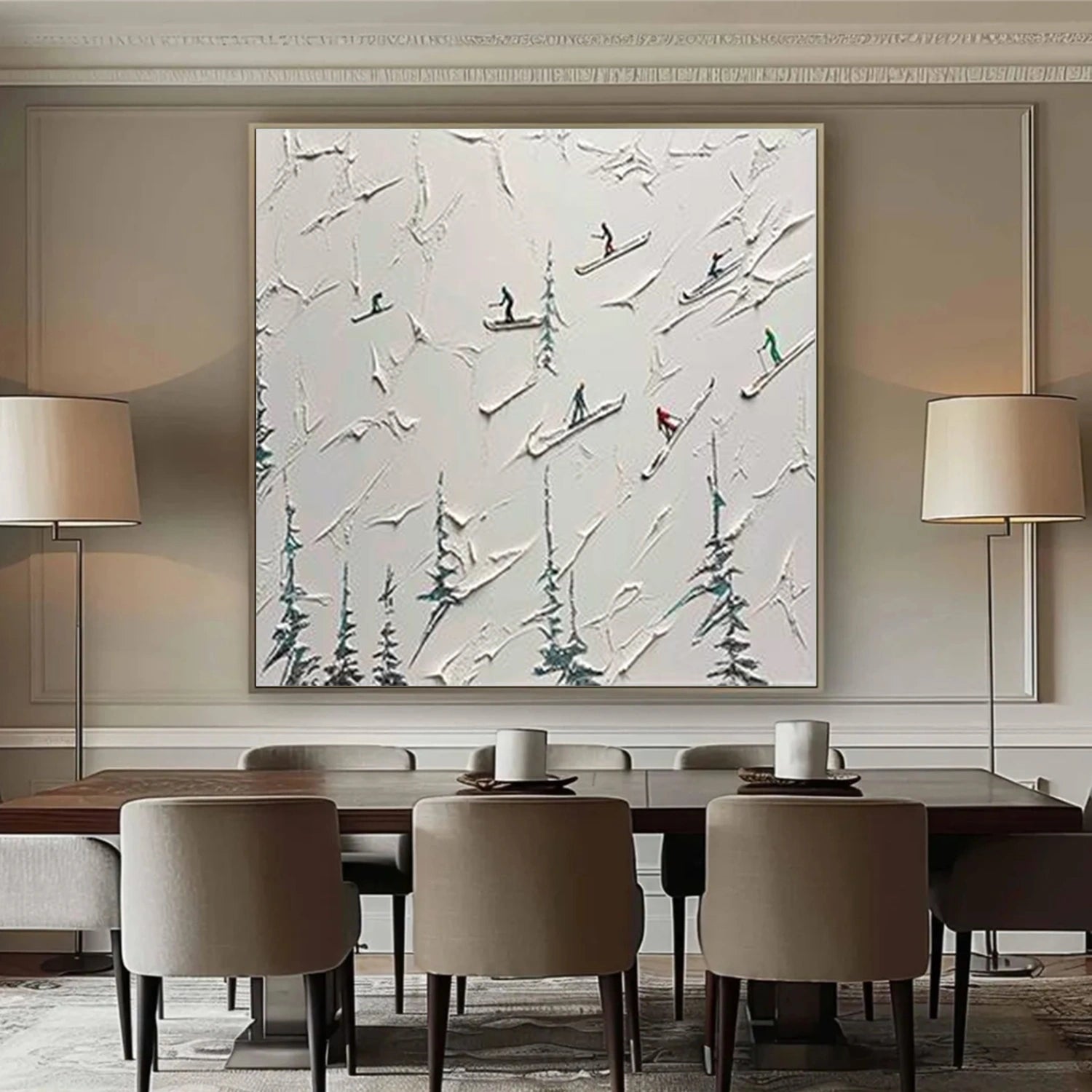 Skiing Sport Art Textured Painting Canvas # SA068