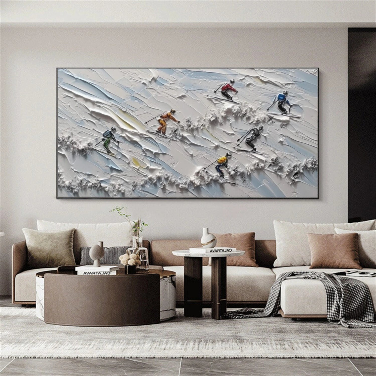 Skiing Sport Art Textured Painting Canvas # SA048