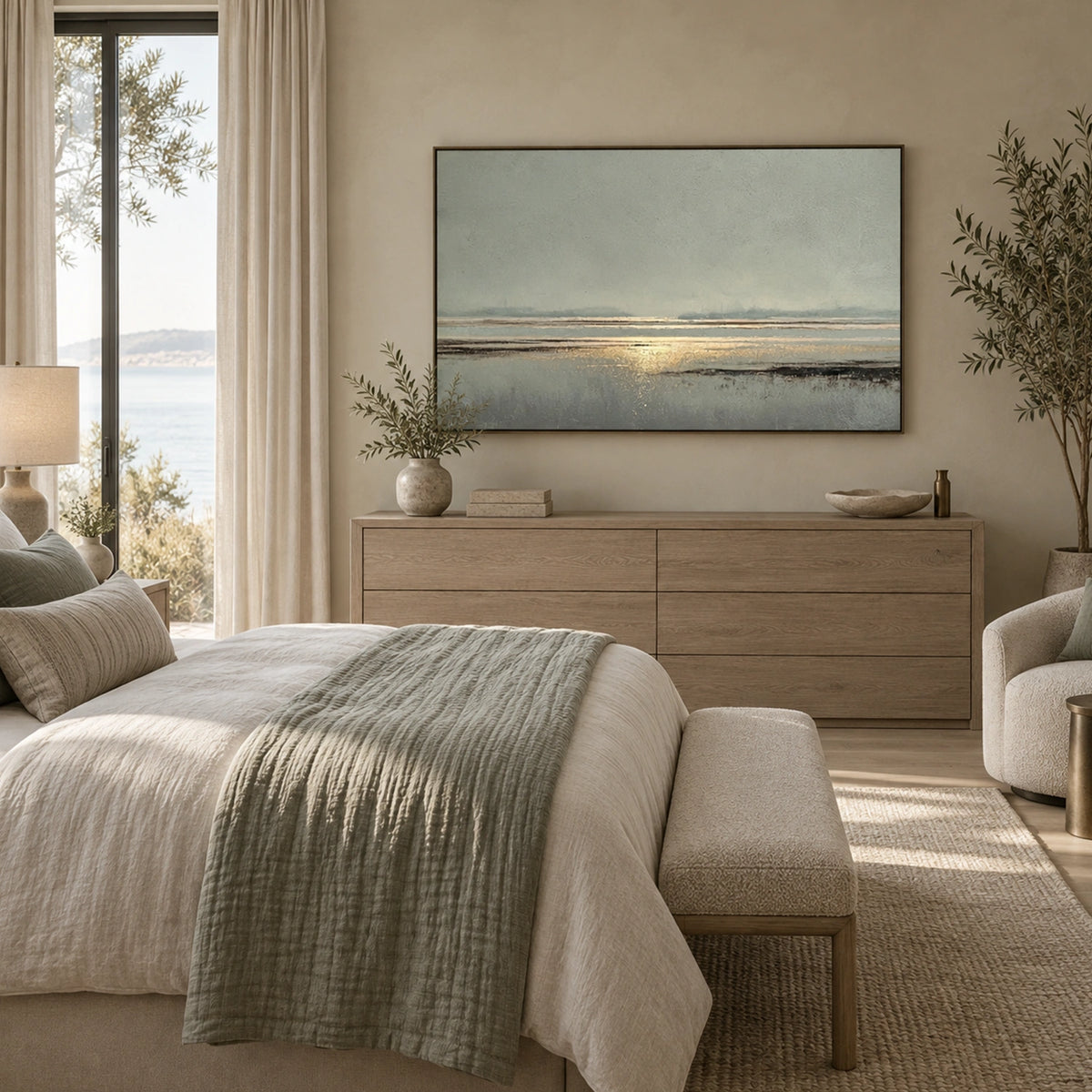 Ocean And Sky Abstract Canvas Art #OS482