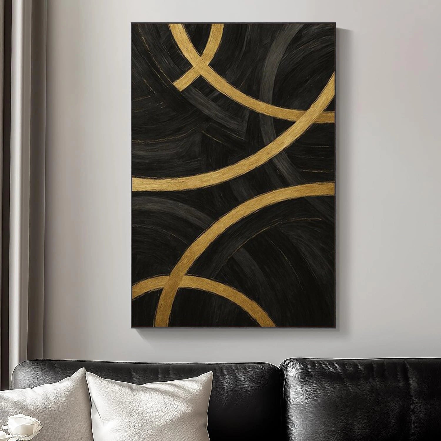 Black & Gold Minimalist Textured Canvas Art #MM378