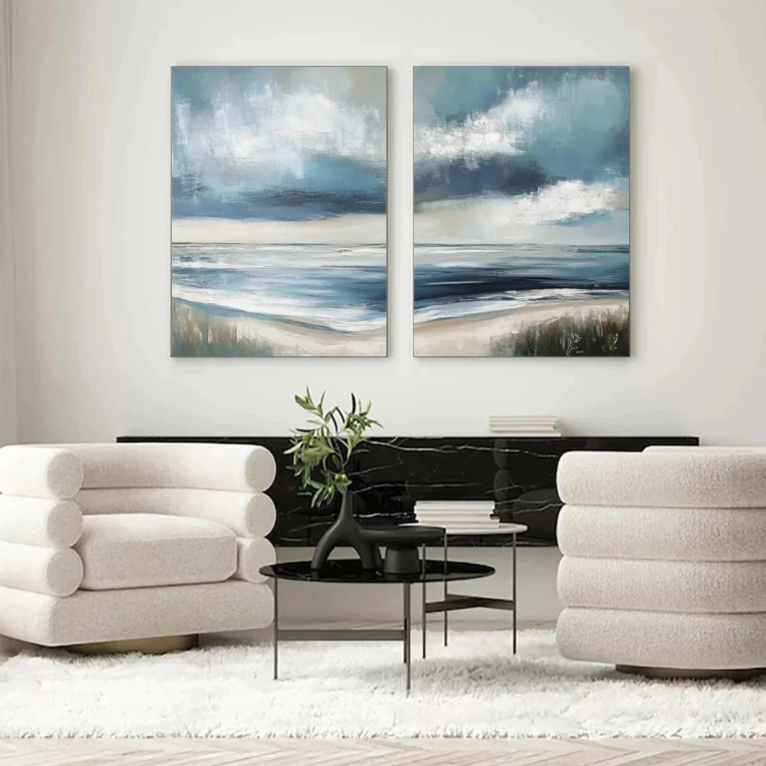 Ocean And Sky Abstract Set Of 2 Canvas Art #OS 285