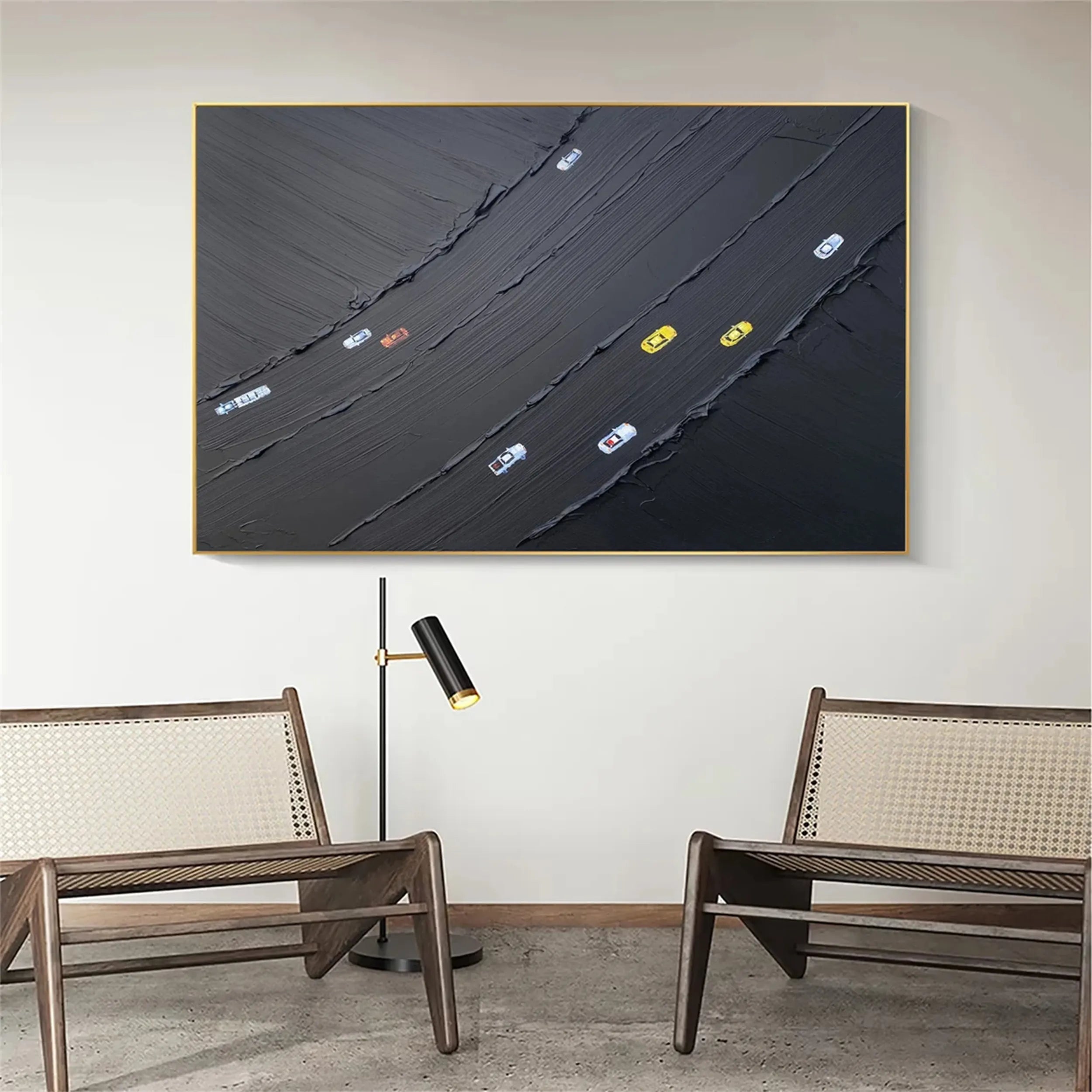 Black Minimalist Textured Painting Canvas #MZ091
