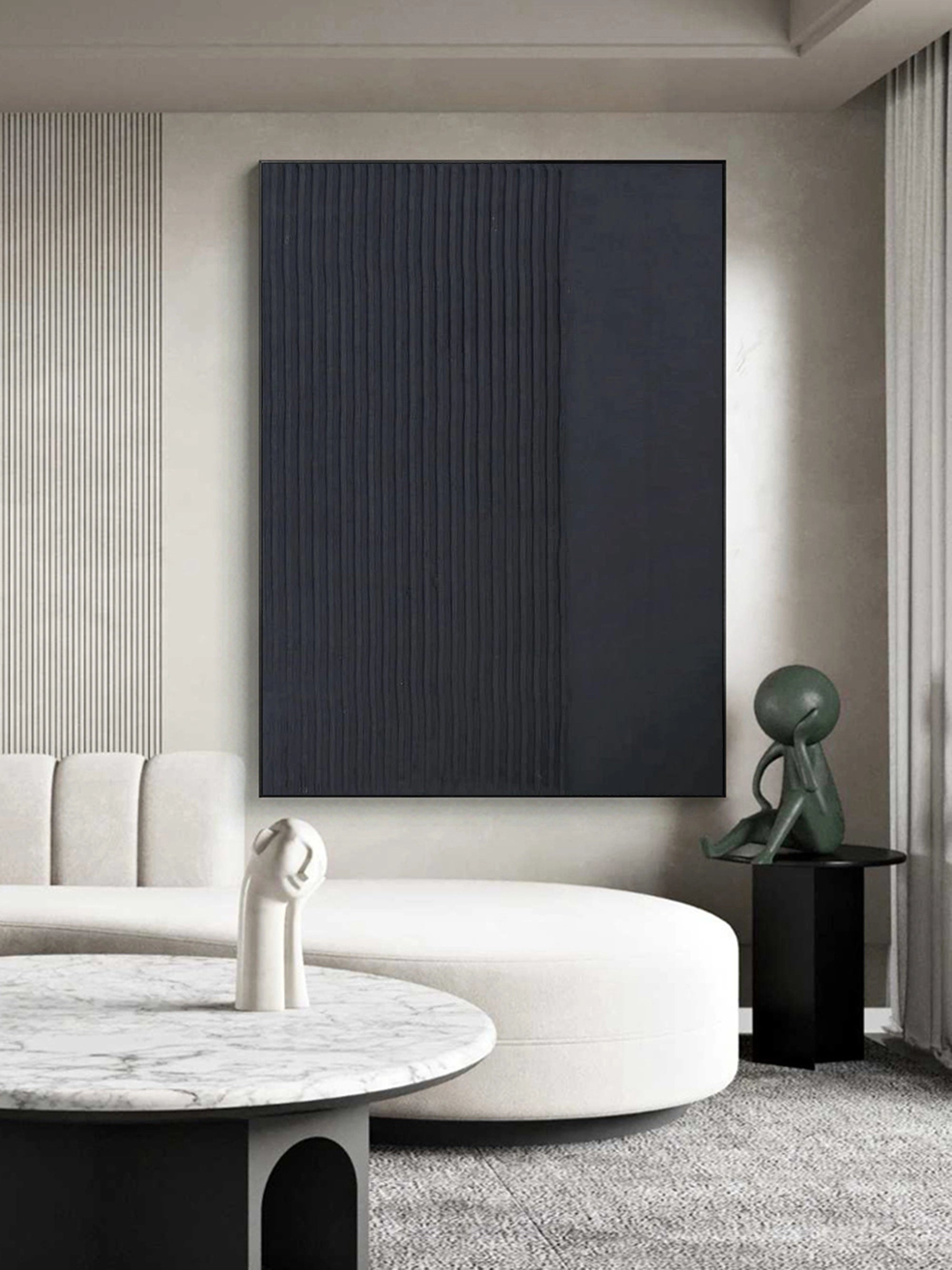 Black Minimalist Textured Painting Canvas #MZ021