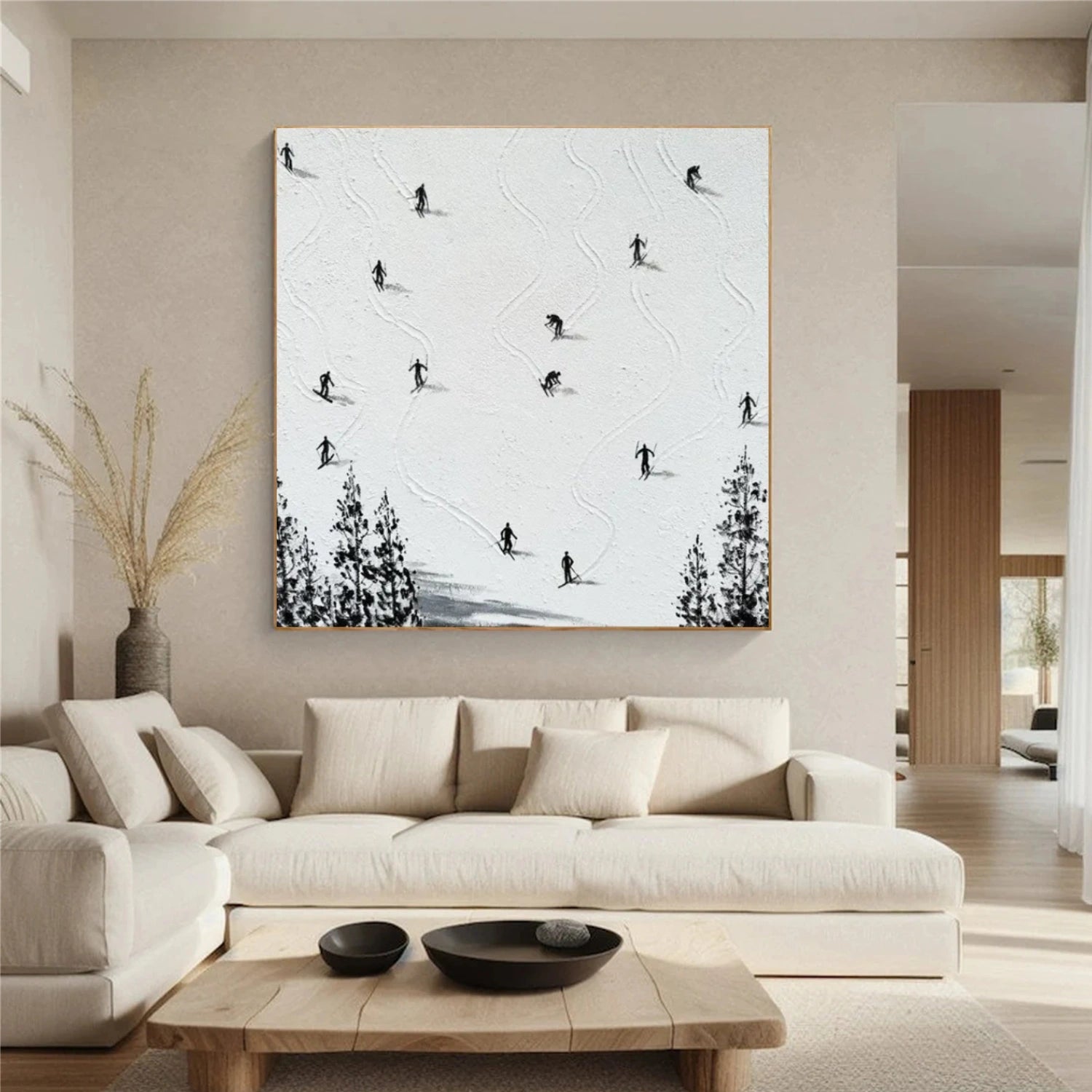 Skiing Sport Art Textured Painting Canvas # SA056