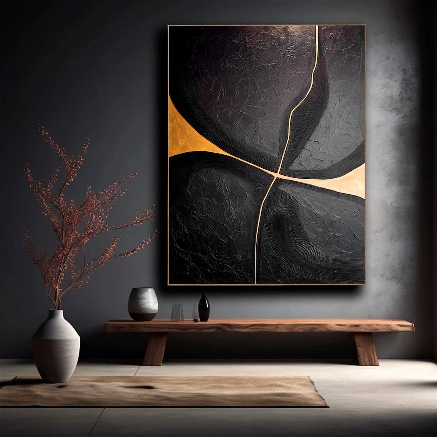 Black & Gold Minimalist Textured Canvas # MM432