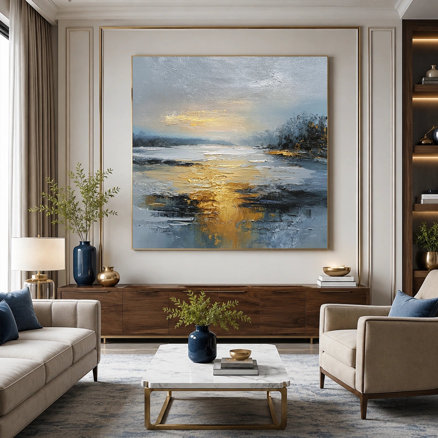 Ocean And Sky Abstract Canvas Art #OS430