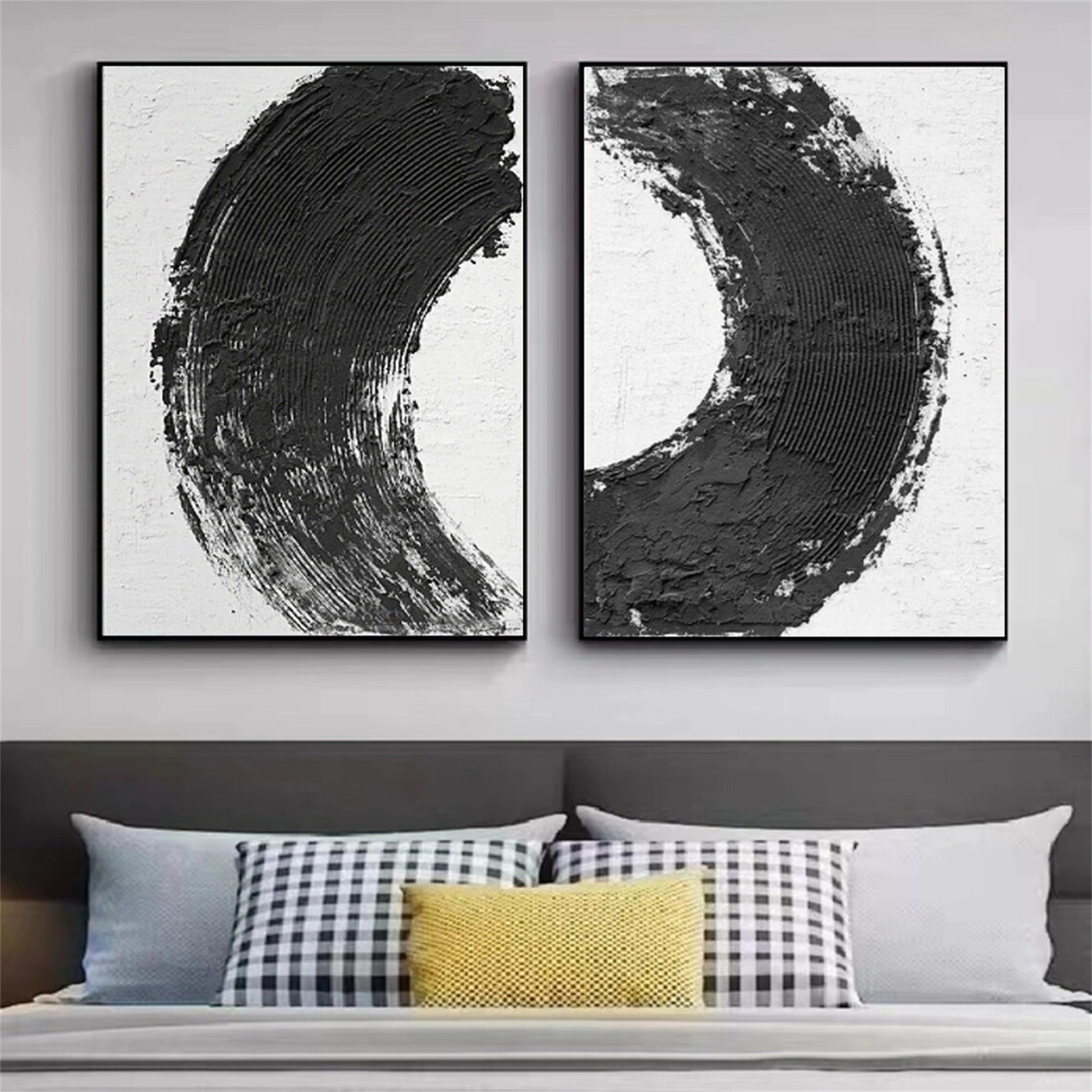 Black White Textured Minimalist Wall Art Set of 2 #MZ070