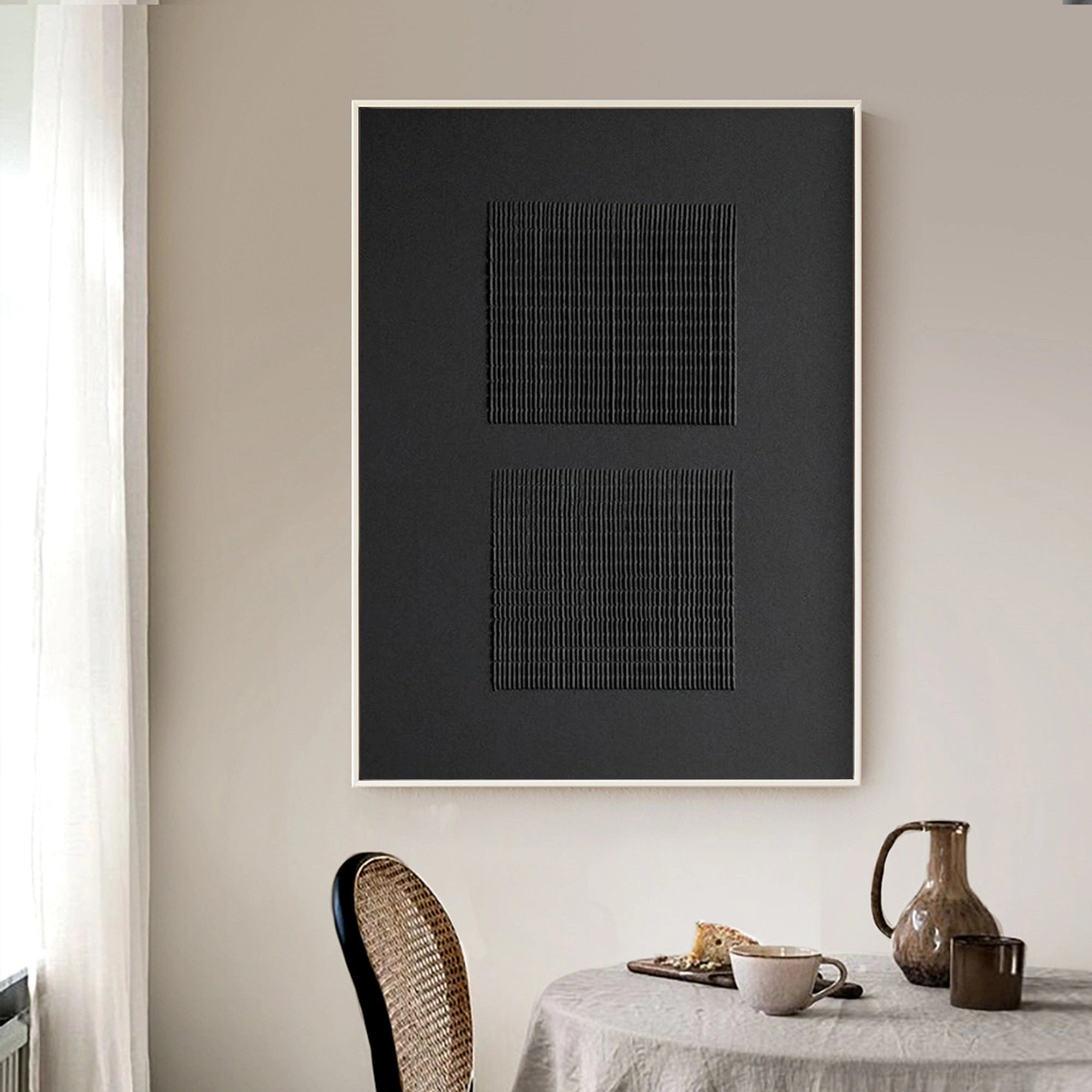 Black Minimalist Textured Painting Canvas #MZ012