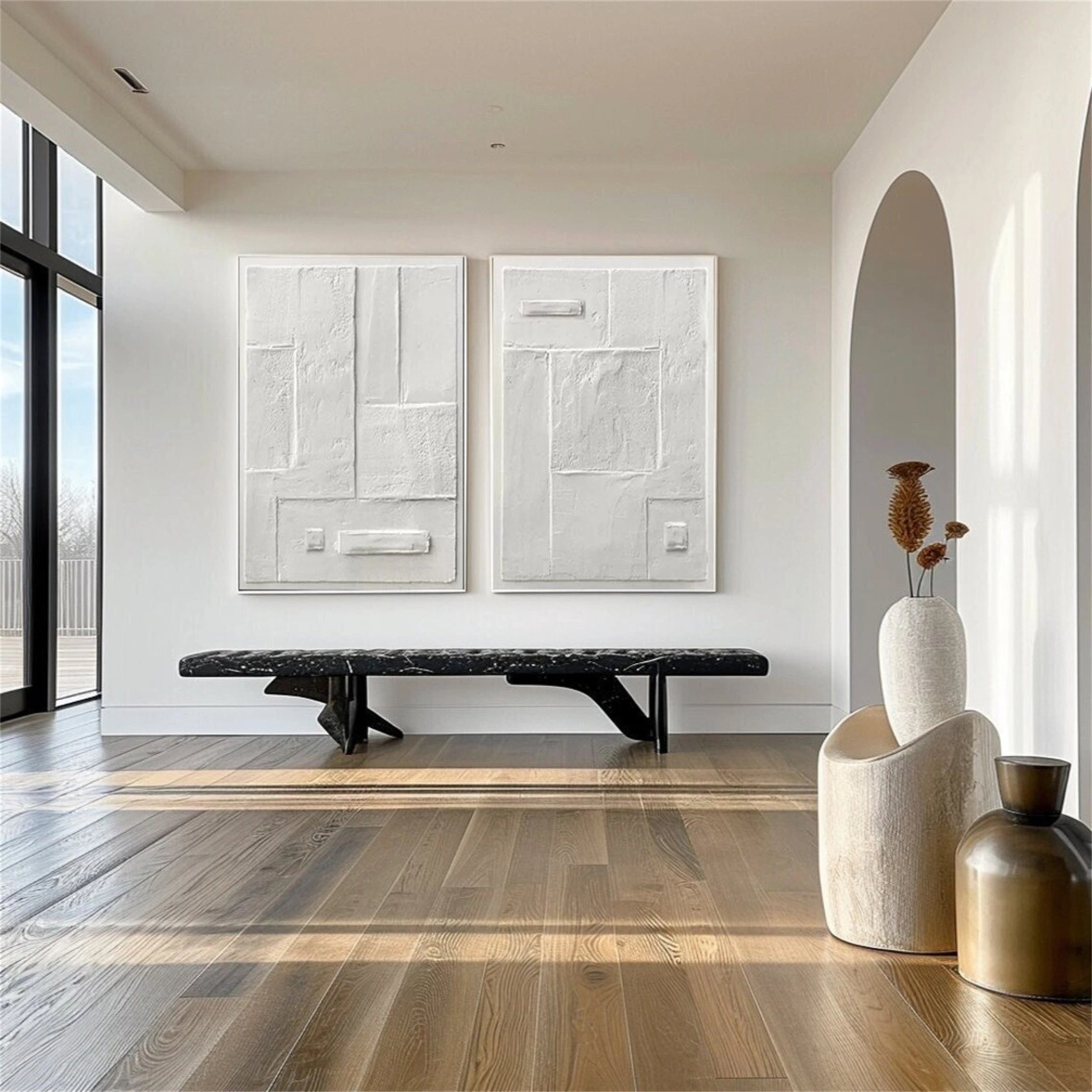 White Minimalist Textured Paintings Canvas Set of 2 #MM146