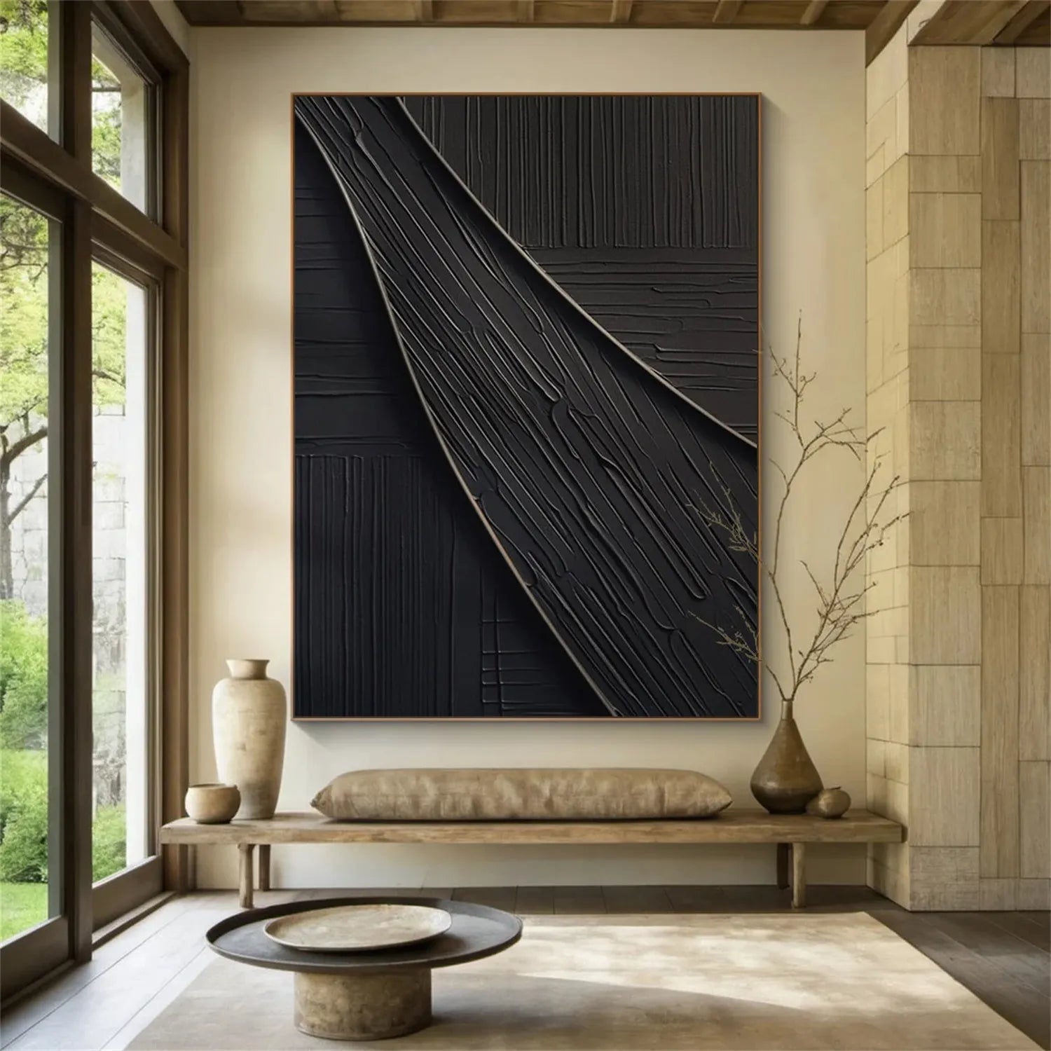 Black Plaster Art Minimalist Textured Painting #MZ112