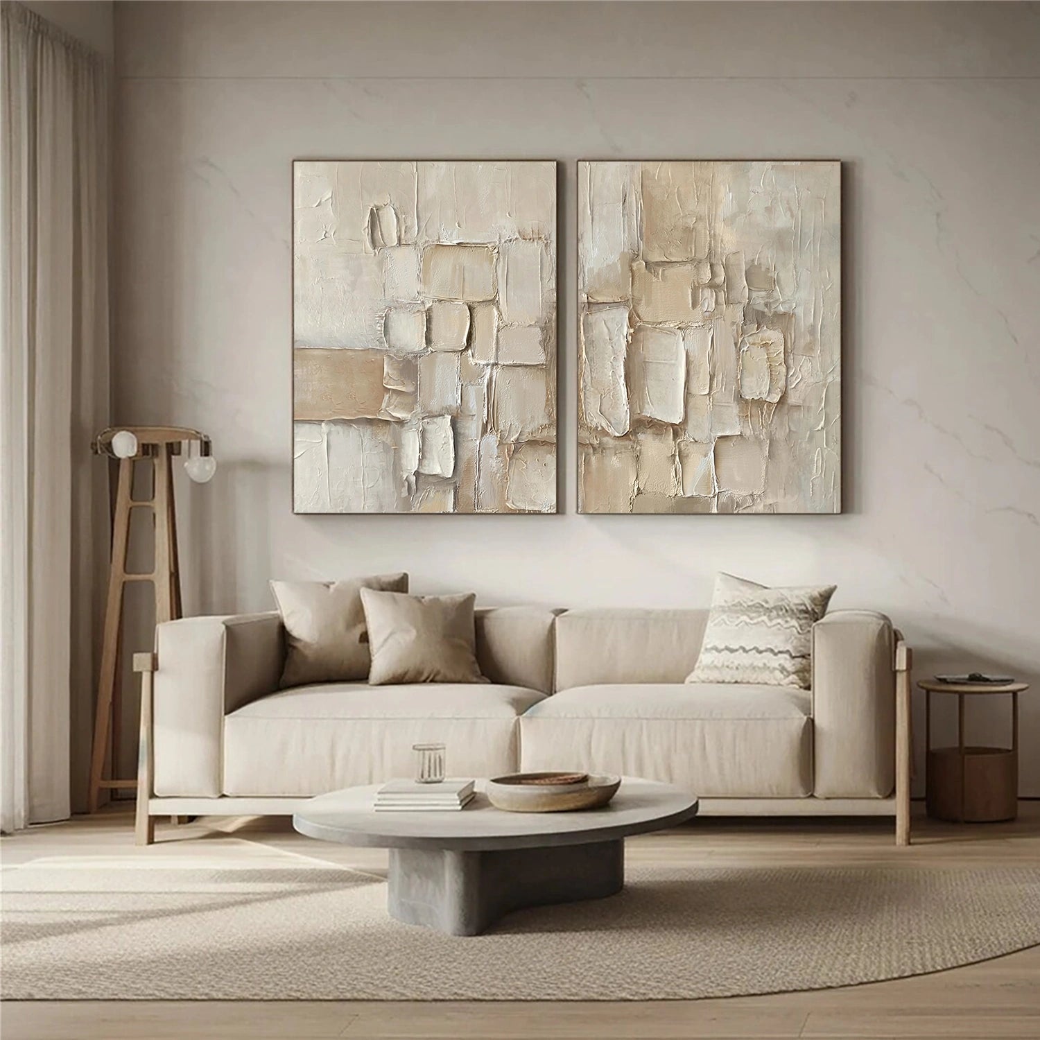 Beige Abstract Textured Set of 2 Wall Art #AB 572