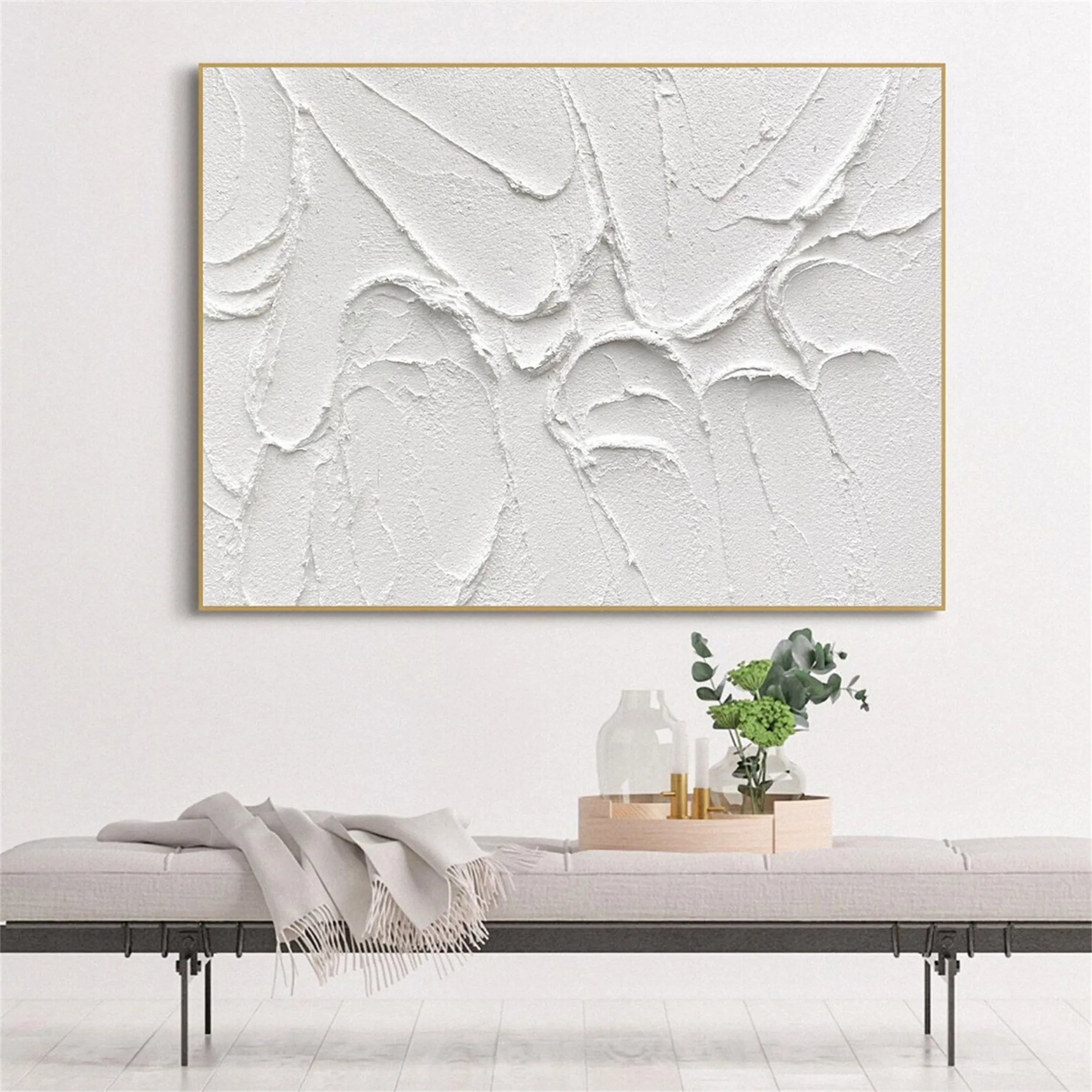 White Minimalist Textured Painting Canvas #MM196