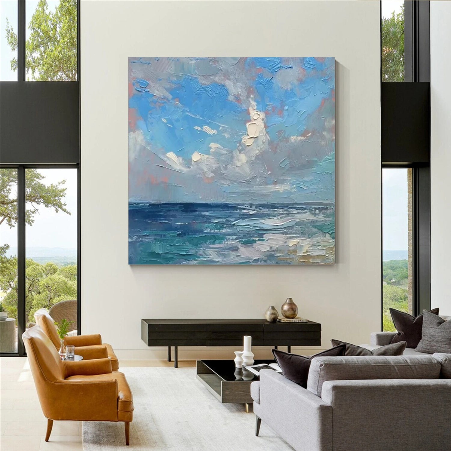Ocean And Sky Abstract Canvas Art #OS 268