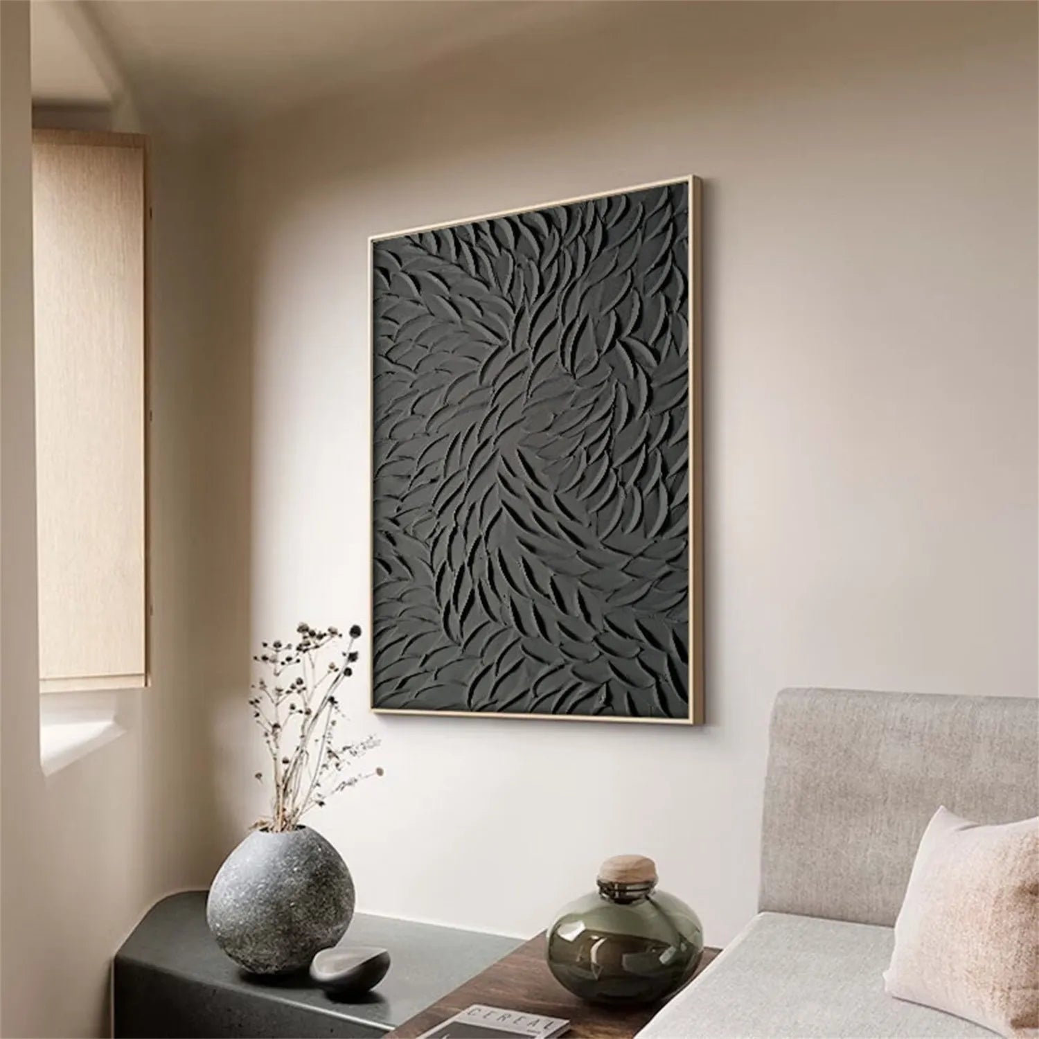 Black Minimalist Textured Painting Canvas #MZ106