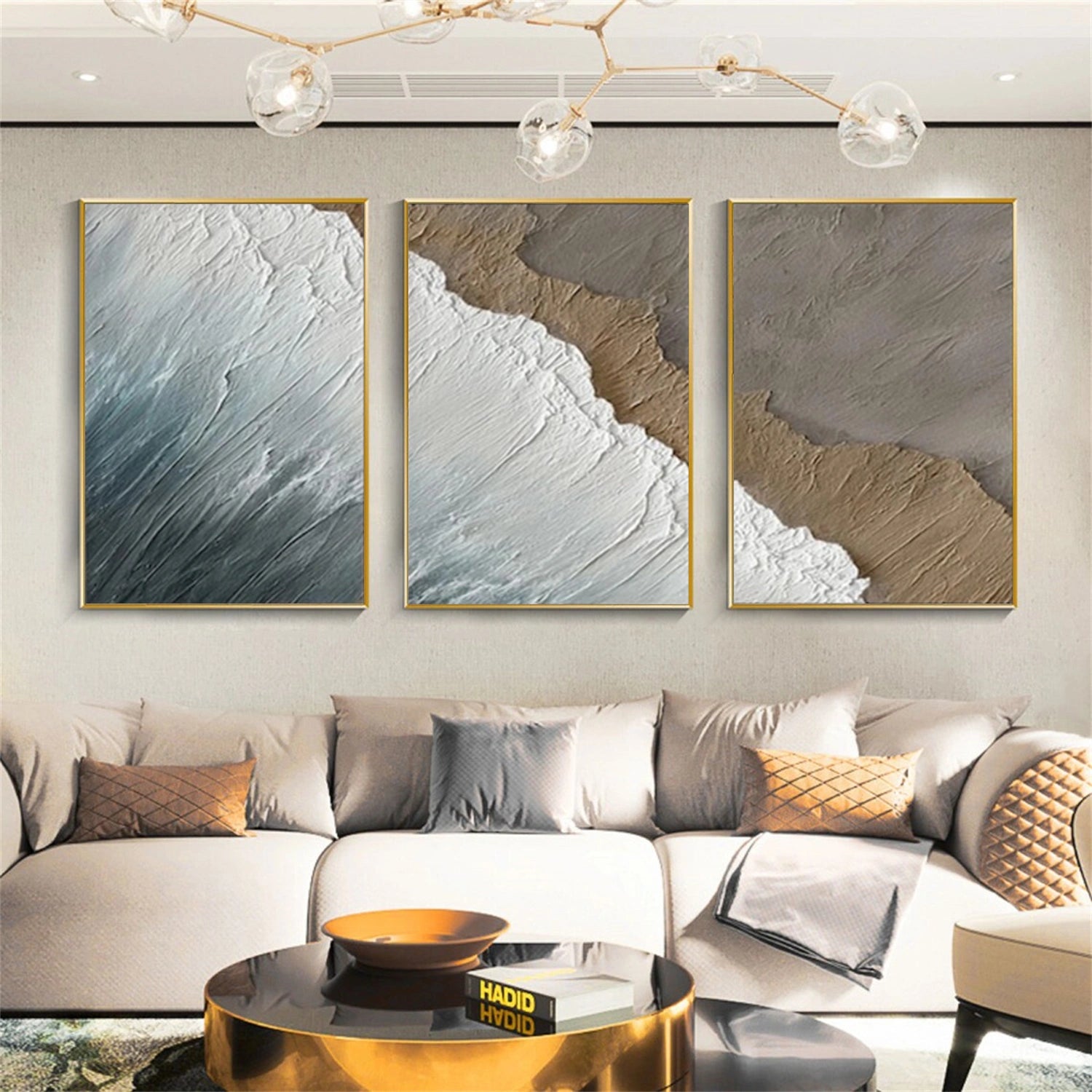 Ocean And Sky Abstract Texture Canvas Art Set of 3 #OS379