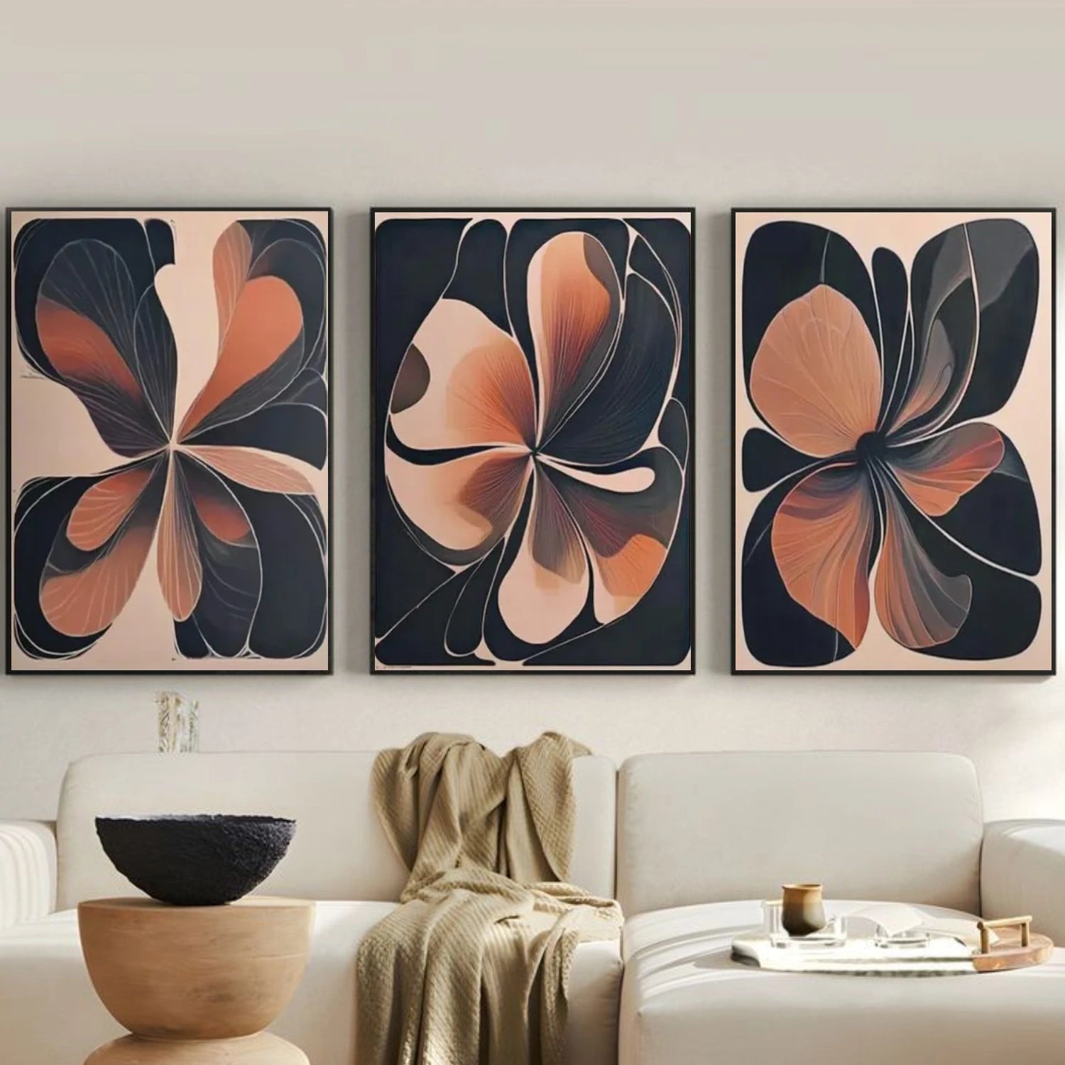 Flower & Tree Abstract Canvas Art Set Of 3 #FT 266