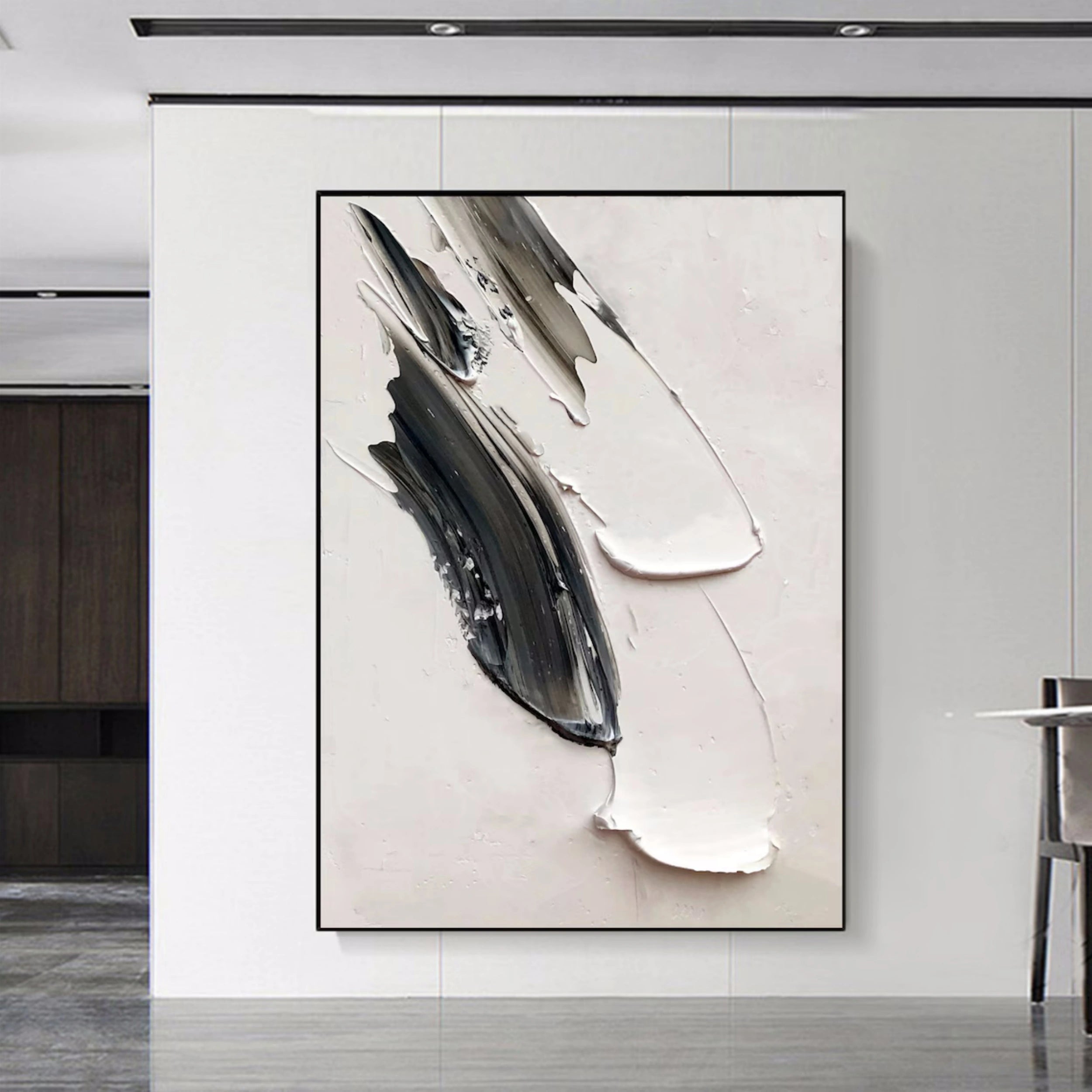 White & Black Minimalist Textured Painting Canvas #MM135