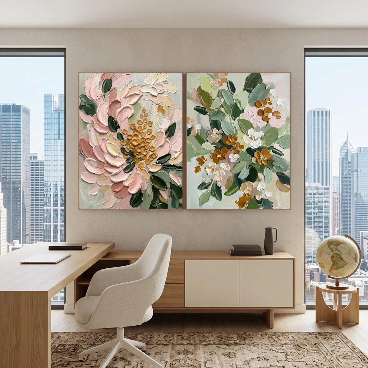 Flower & Tree Abstract Texture Canvas Set of 2 # FT 385