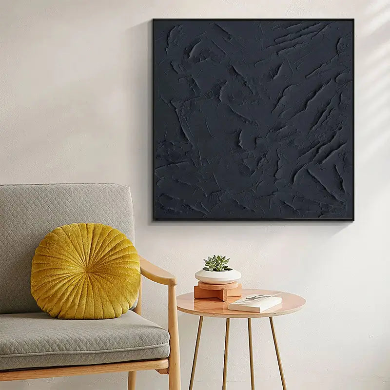 Black Minimalist Textured Painting Canvas #MZ001-Square