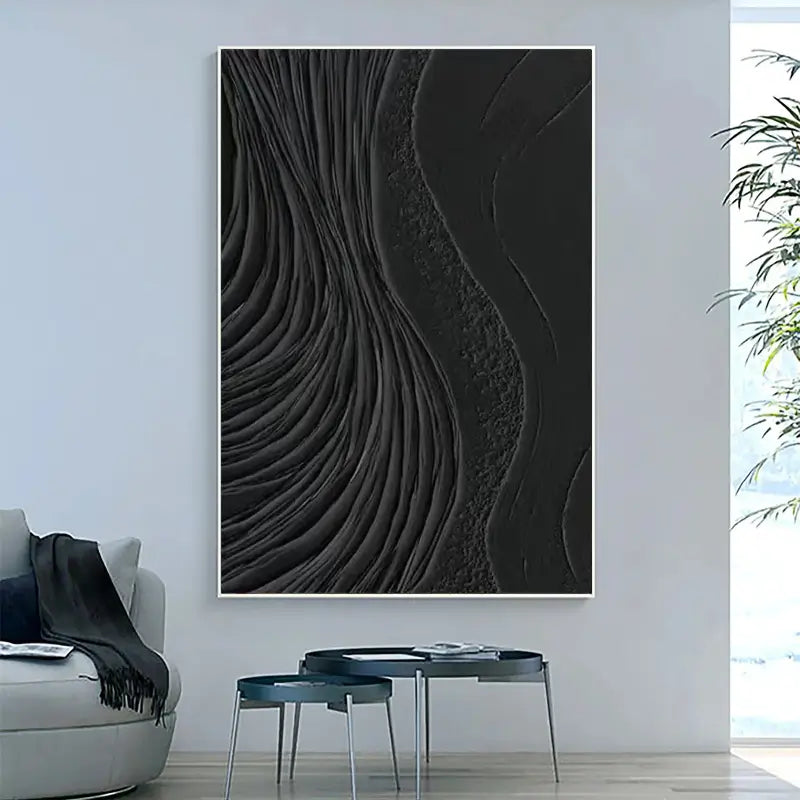 Black Minimalist Textured Painting Canvas #MZ002
