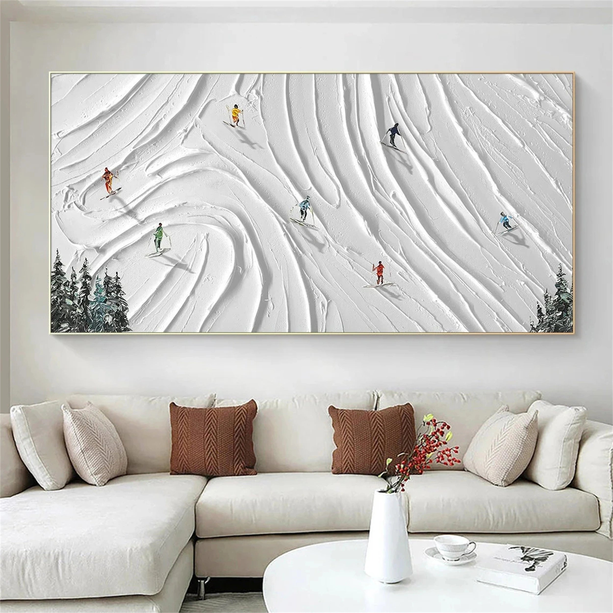 Skiing Sport Art Textured Painting Canvas #MM113