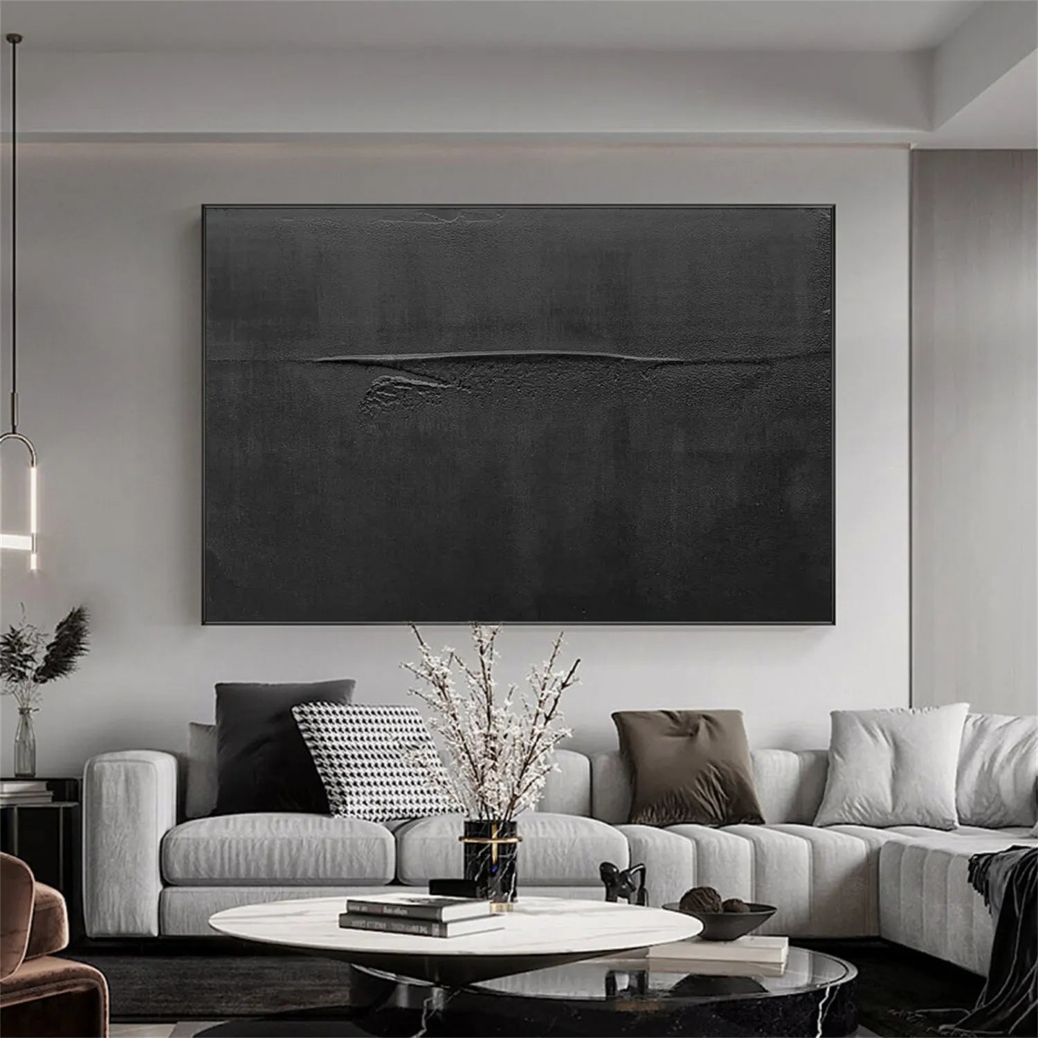 #CL-Custom Size Black Minimalist Textured Painting Canvas #MZ115