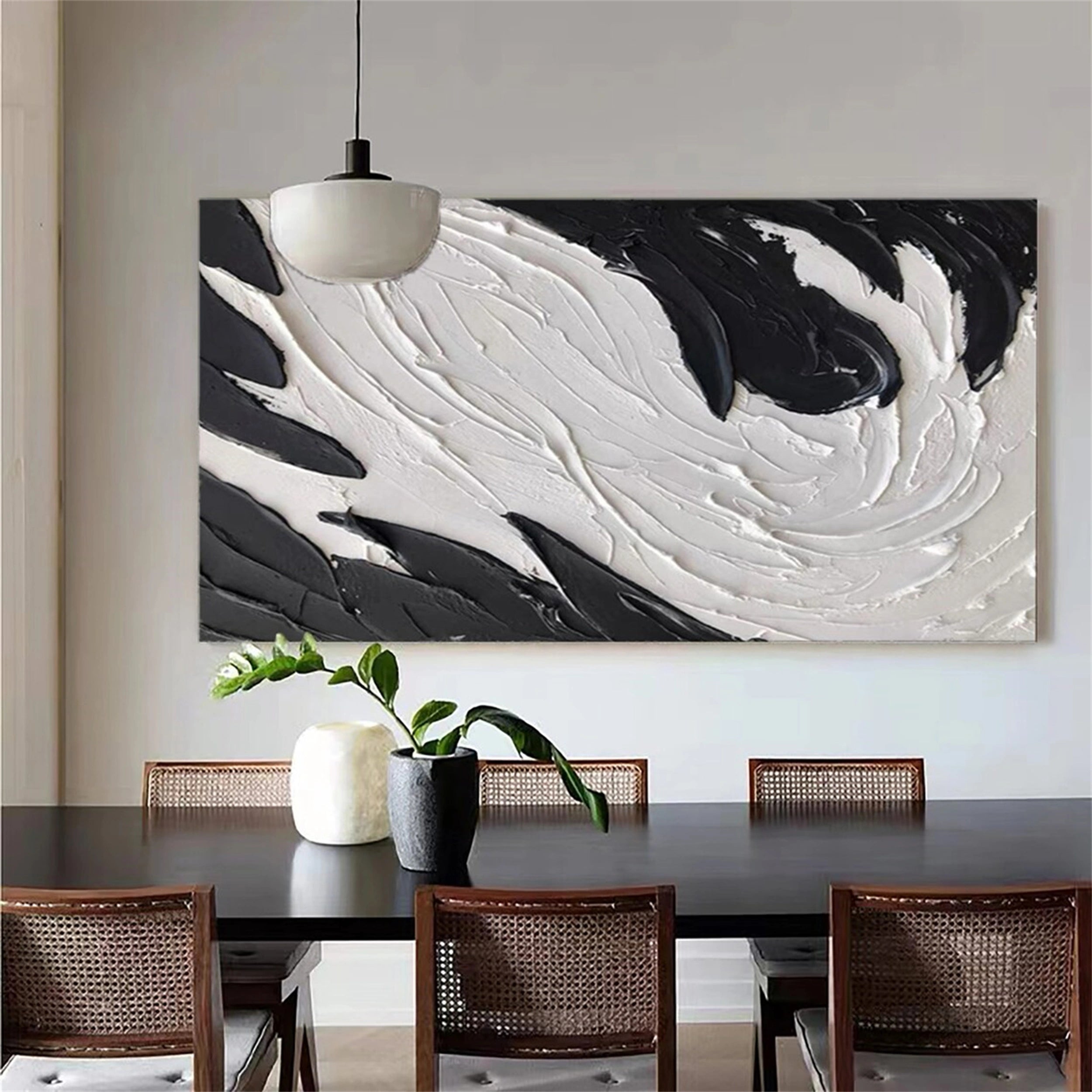 White & Black Abstract Textured Wall Art #MM133