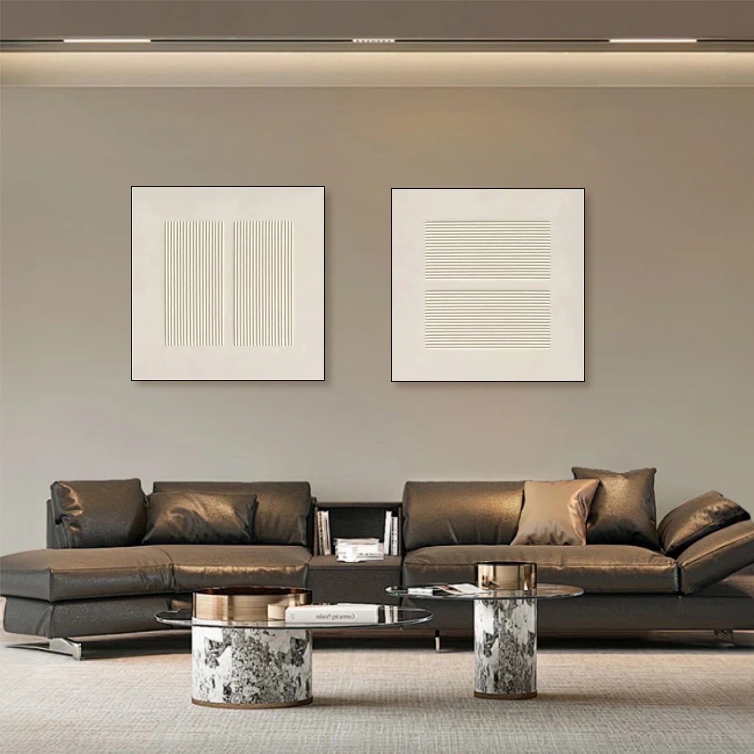 Beige Abstract Textured Square Set of 2 Wall Art #BB171