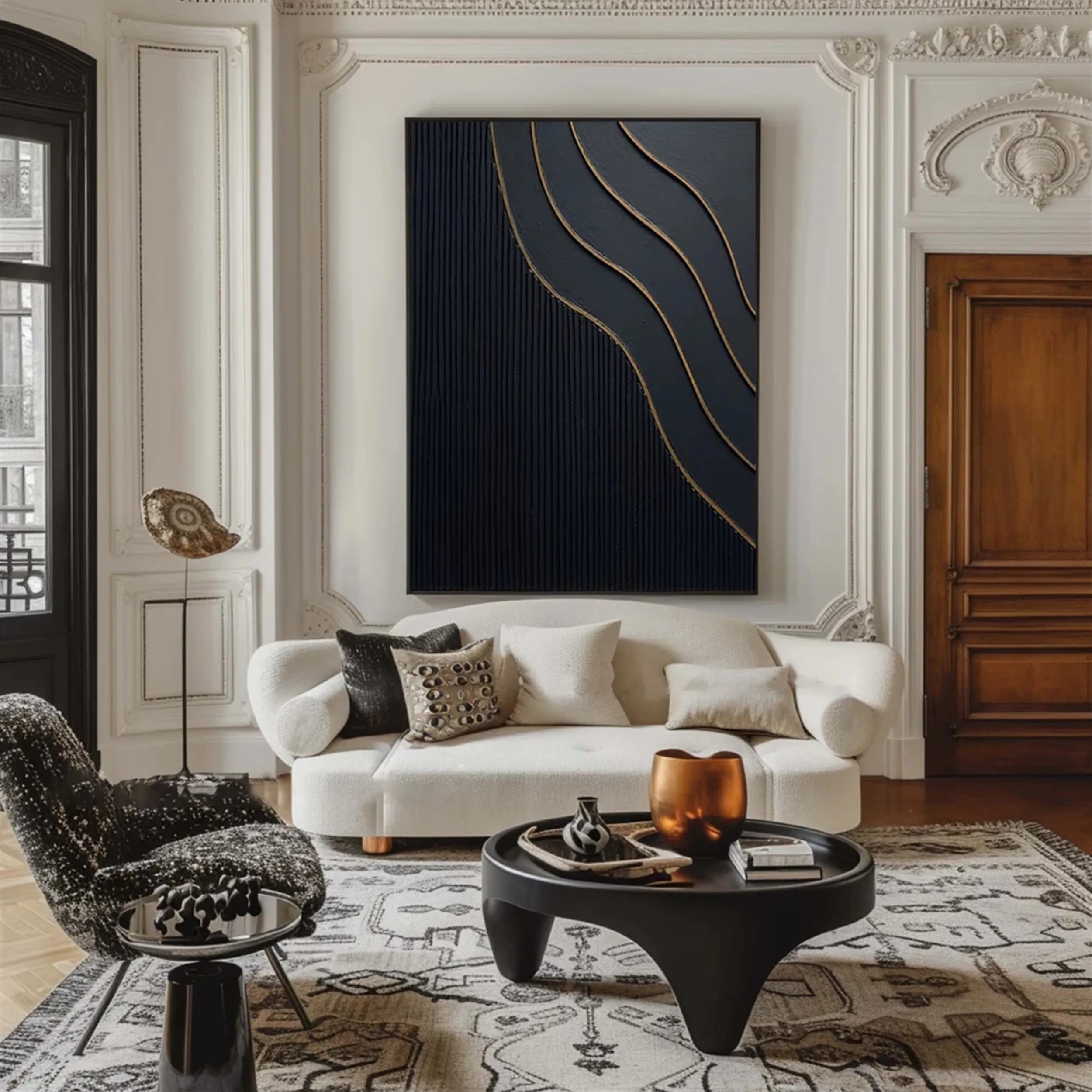 Black Gold Minimalist Textured Painting #MZ087