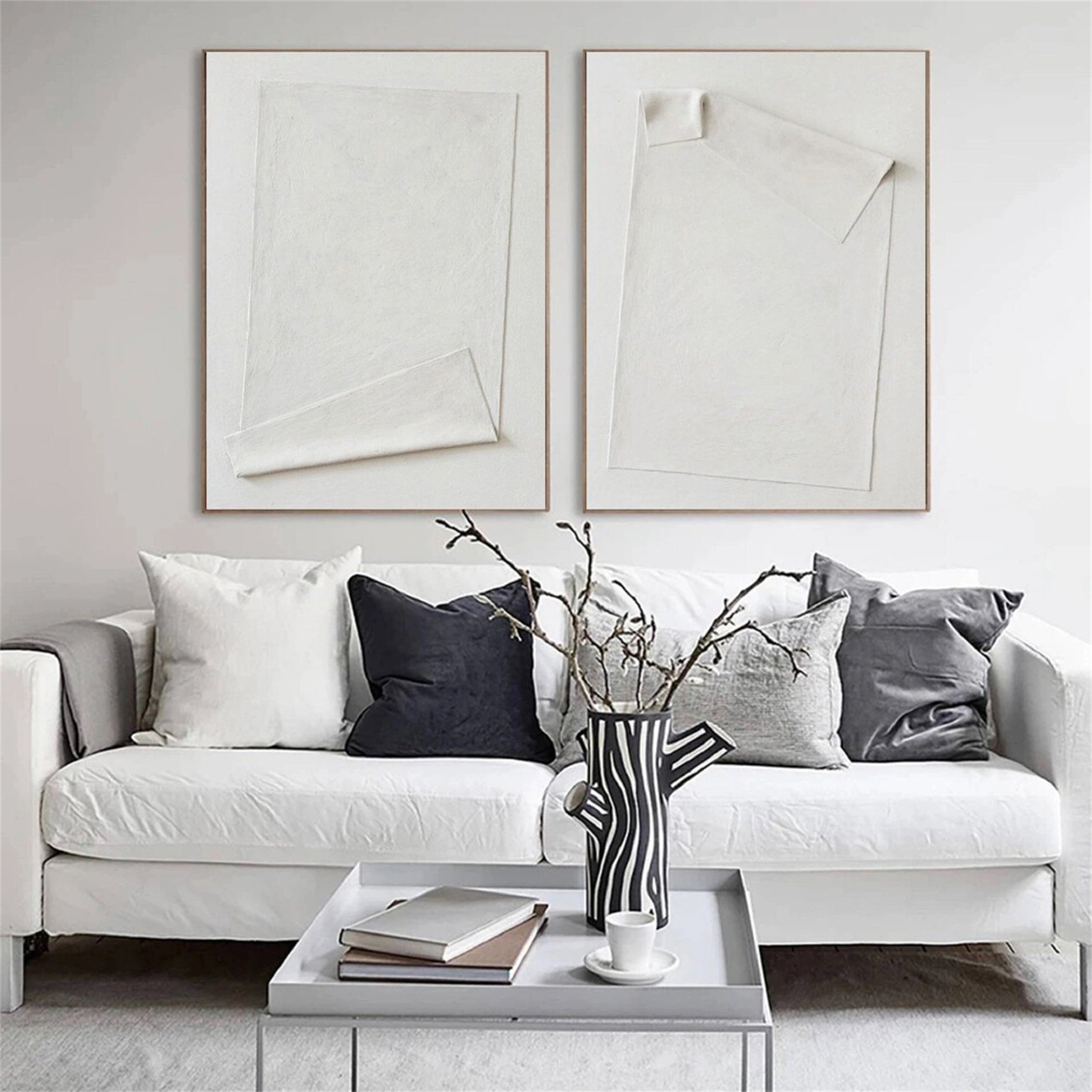 White Minimalist Textured Paintings Canvas Set of 2 #MM145
