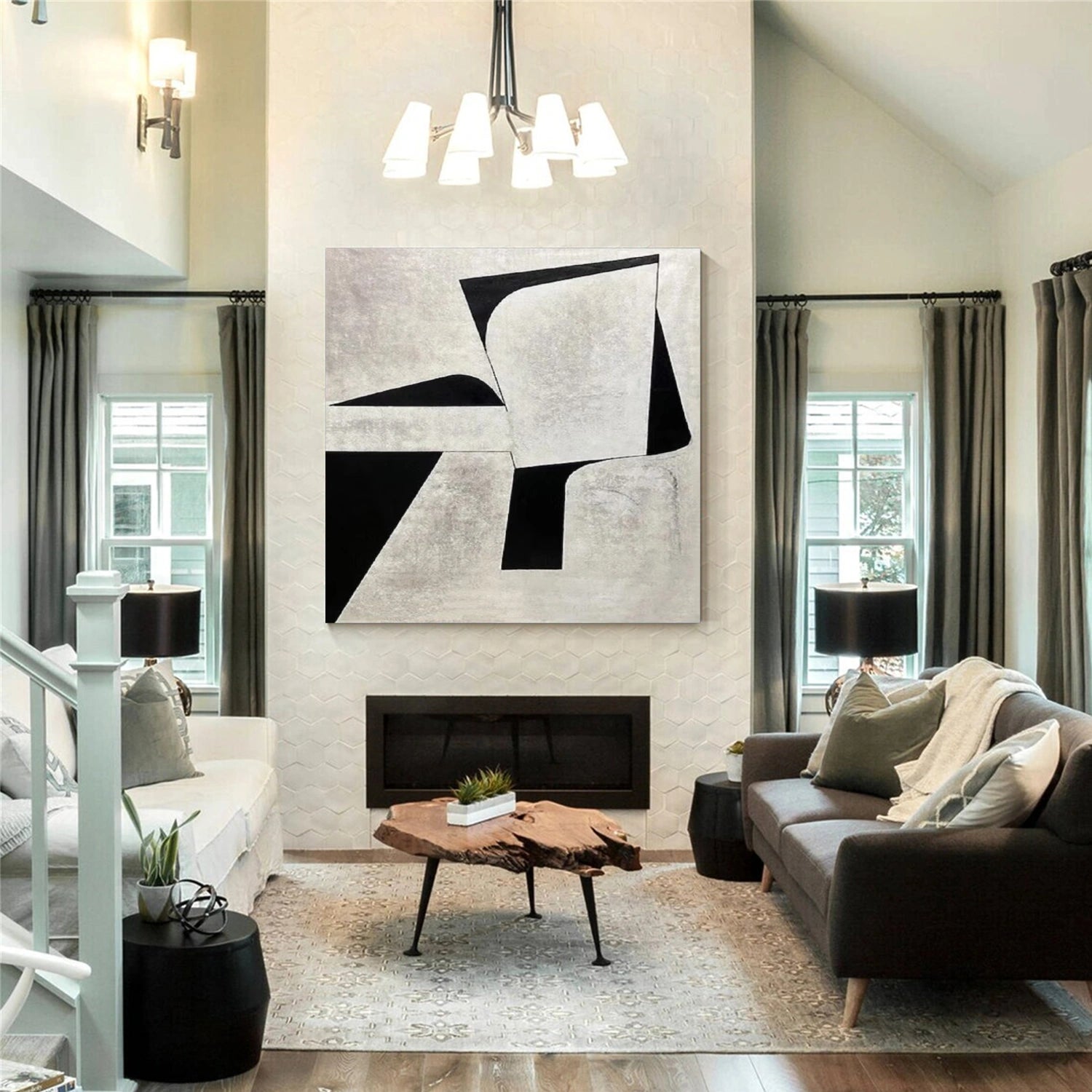 White and Black Minimalistic Canvas Art #MZ151